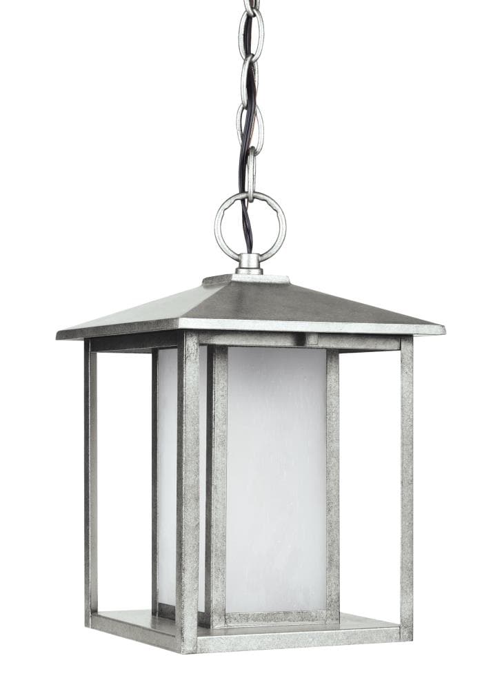 Generation Lighting 6902997S-57 Hunnington 1 -Light Weathered Pewter Modern/contemporary Seeded glass Square Mini Outdoor Hanging Pendant light