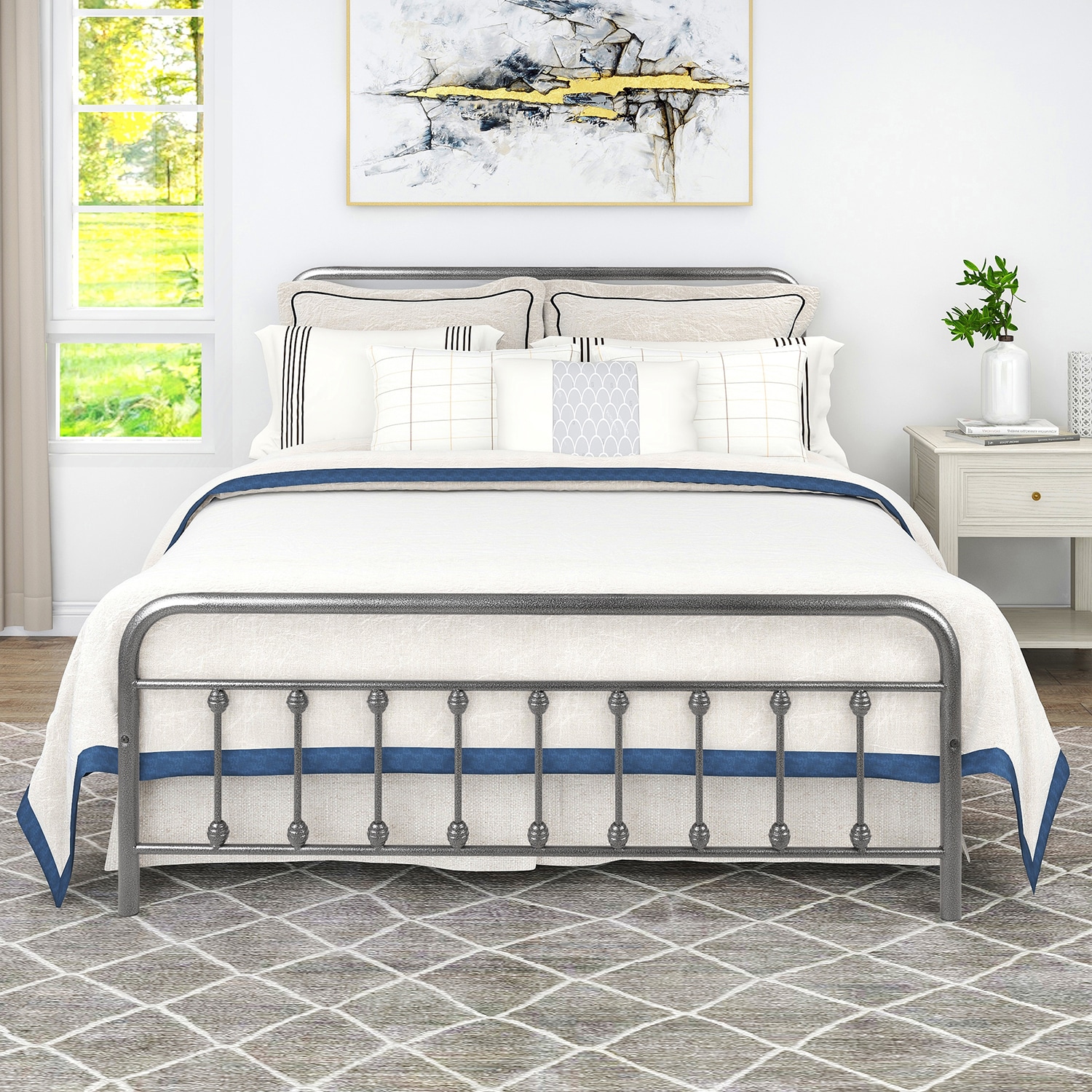 GZMR GZ-HF12029 Queen Size Metal Bed Frame Black and Silver Queen Metal Bed frame Bed