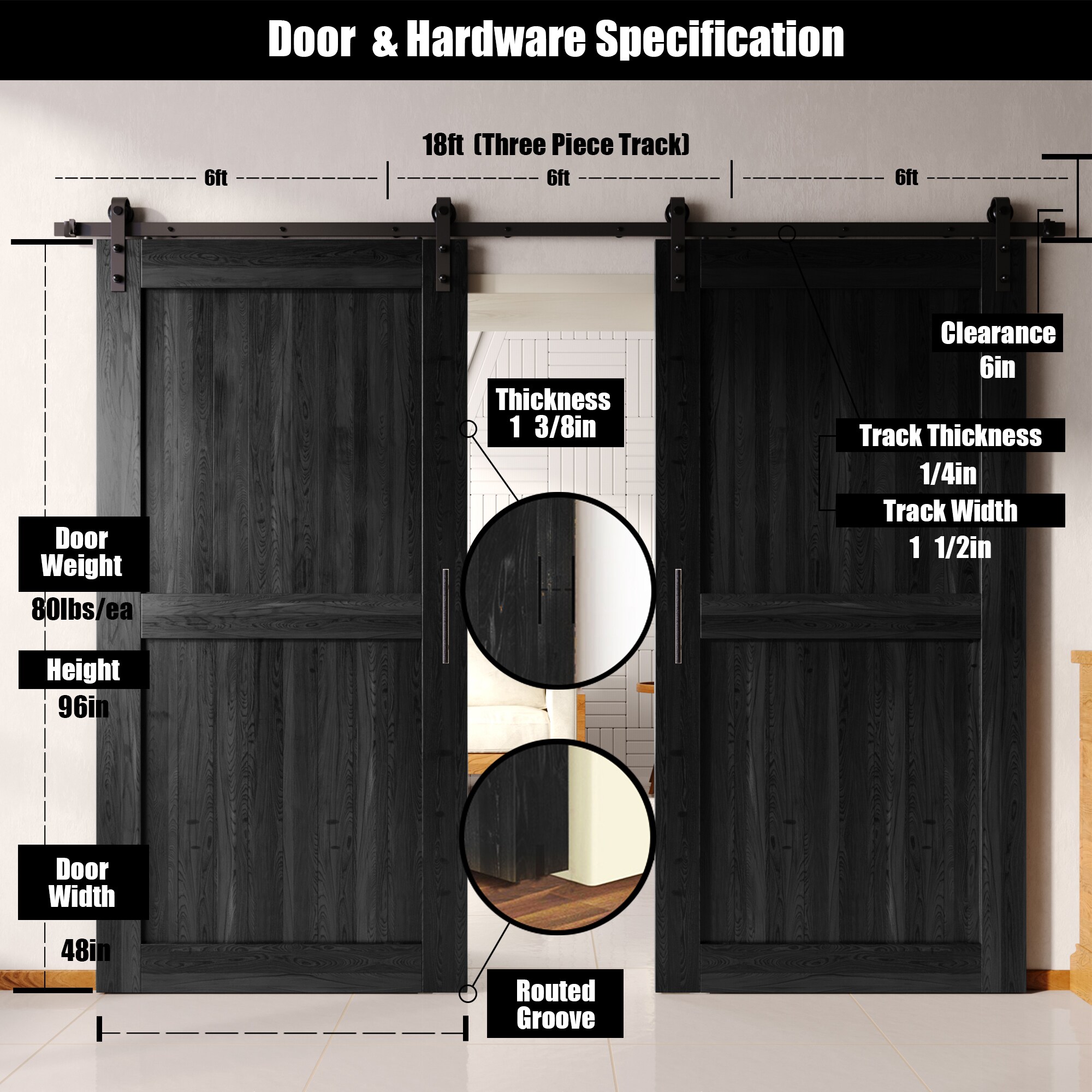 HOMACER YT2TGH216C-4896-H-BK Barn-Doors - View #2