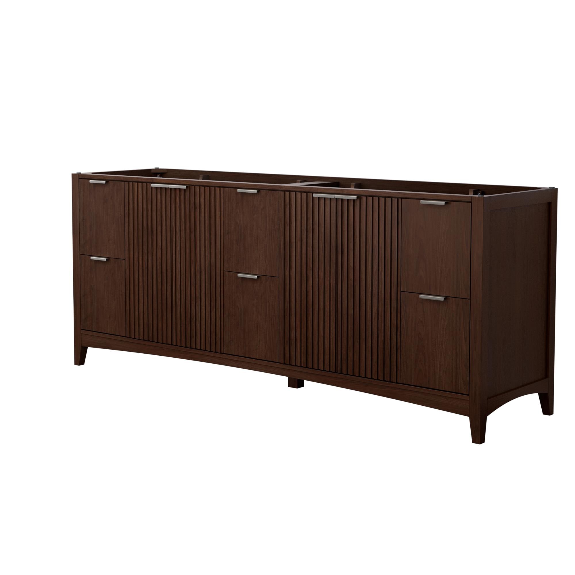 Wyndham Collection WCF919184DDWCXSXXMXX Palmilla 84-in Dark Walnut with Brushed Nickel Trim Bathroom Vanity Base Cabinet without Top