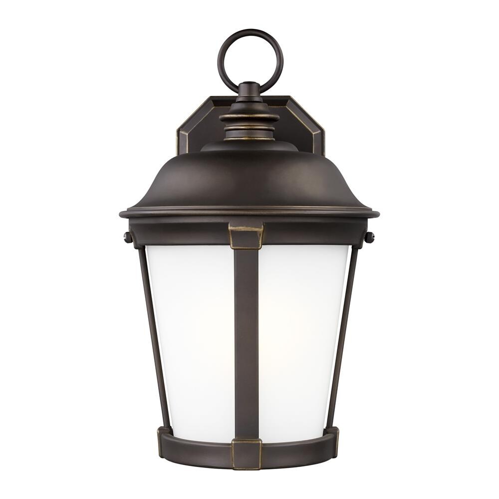 Antique Bronze LED Outdoor Wall Lantern with Satin Etched Glass Shade