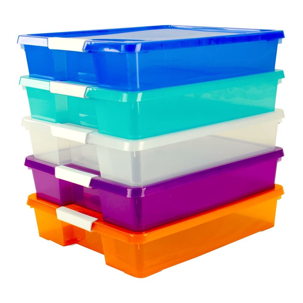 Slickblue Set of 5 15.1 x 13.6 x 4-in Scrapbook Transparent Storage Boxes Craft Supply Organizers