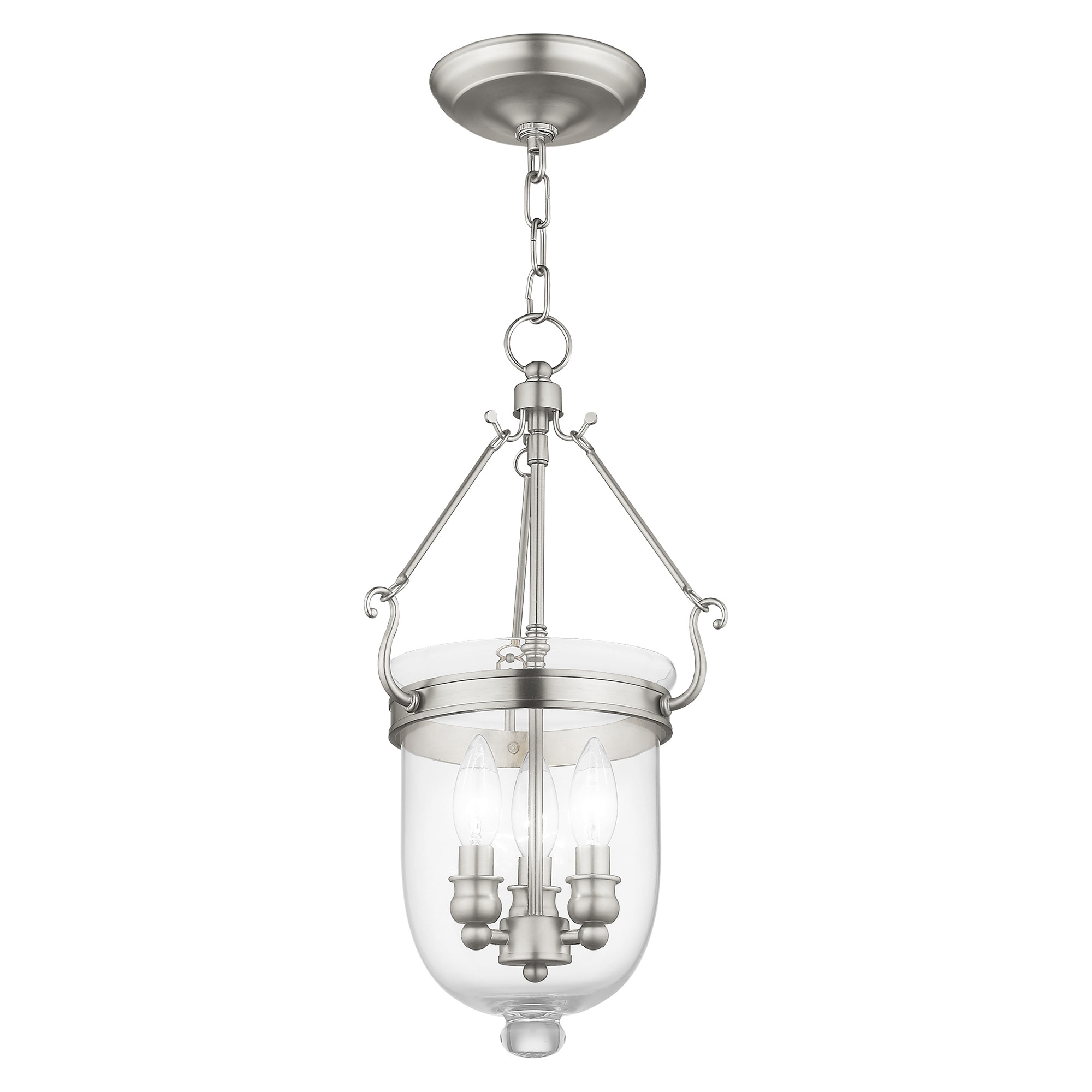 Elegant Brushed Nickel 3-Light Indoor/Outdoor Glass Jar Chandelier