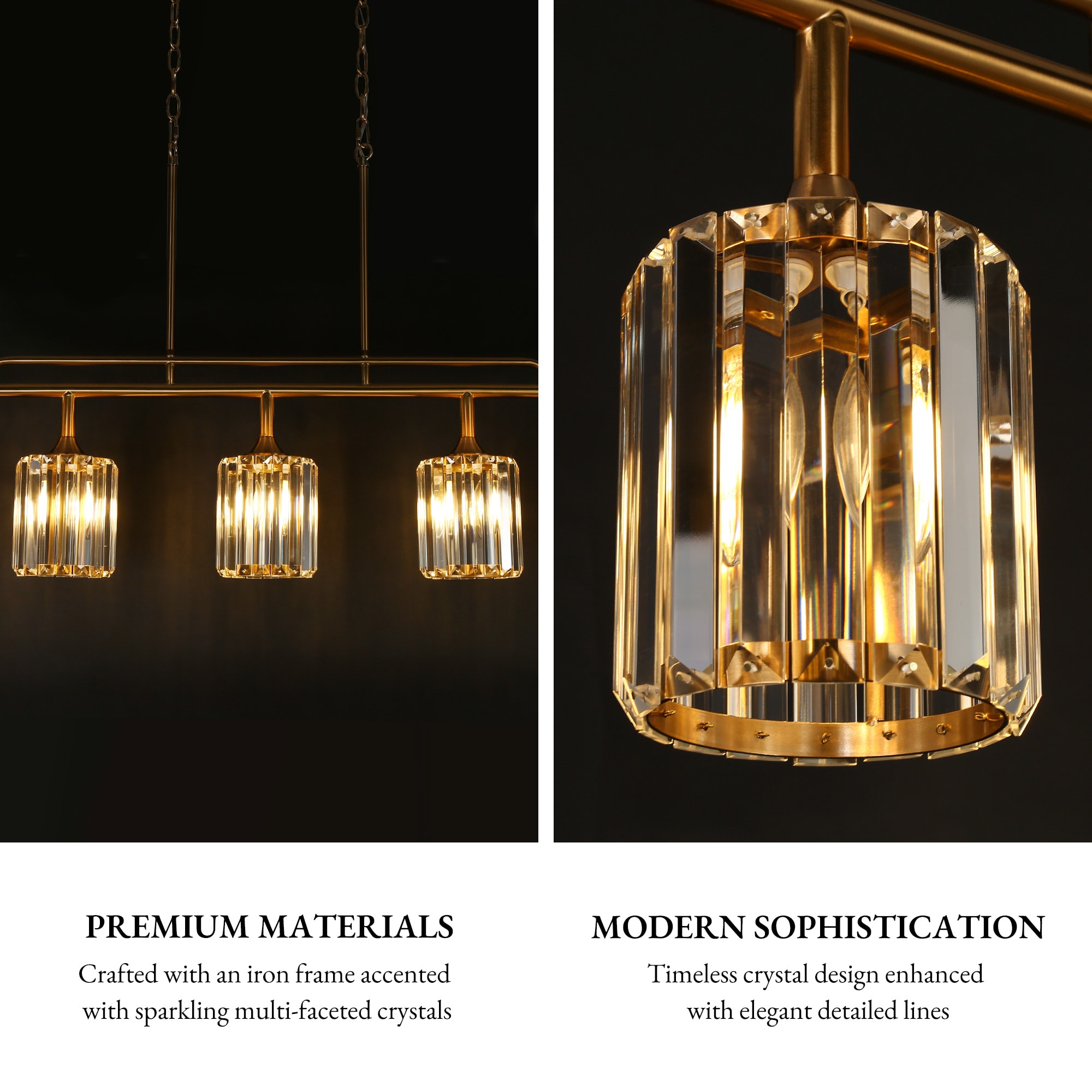 Oversized Brass and Crystal 47" Linear Island Chandelier