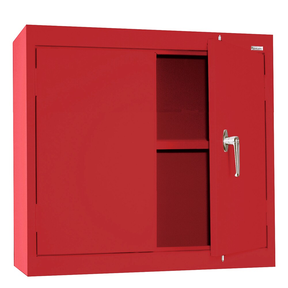 Red Powder-Coated Lockable Office Cabinet with Adjustable Shelves