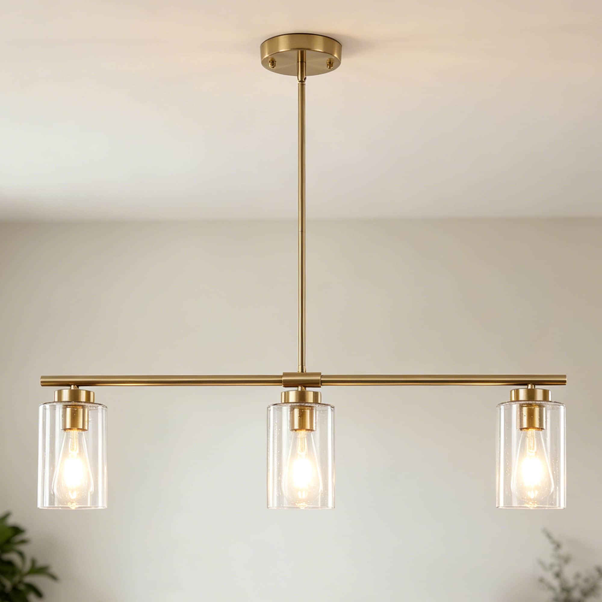 Zjvaive 31.22-in 3-Light Brass Finish Modern Linear Bubble Glass Shade Pendant Light
