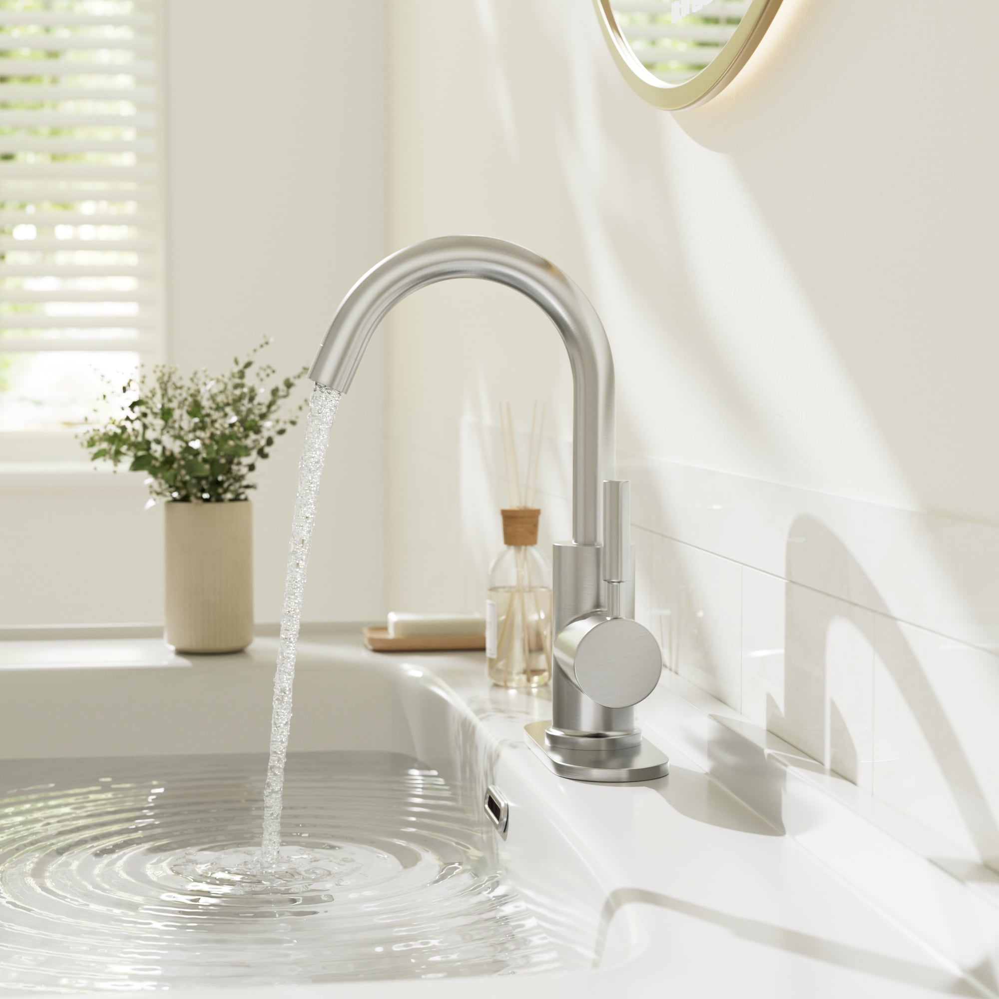 Brushed Nickel Single-Handle Bathroom Faucet with Metal Drain