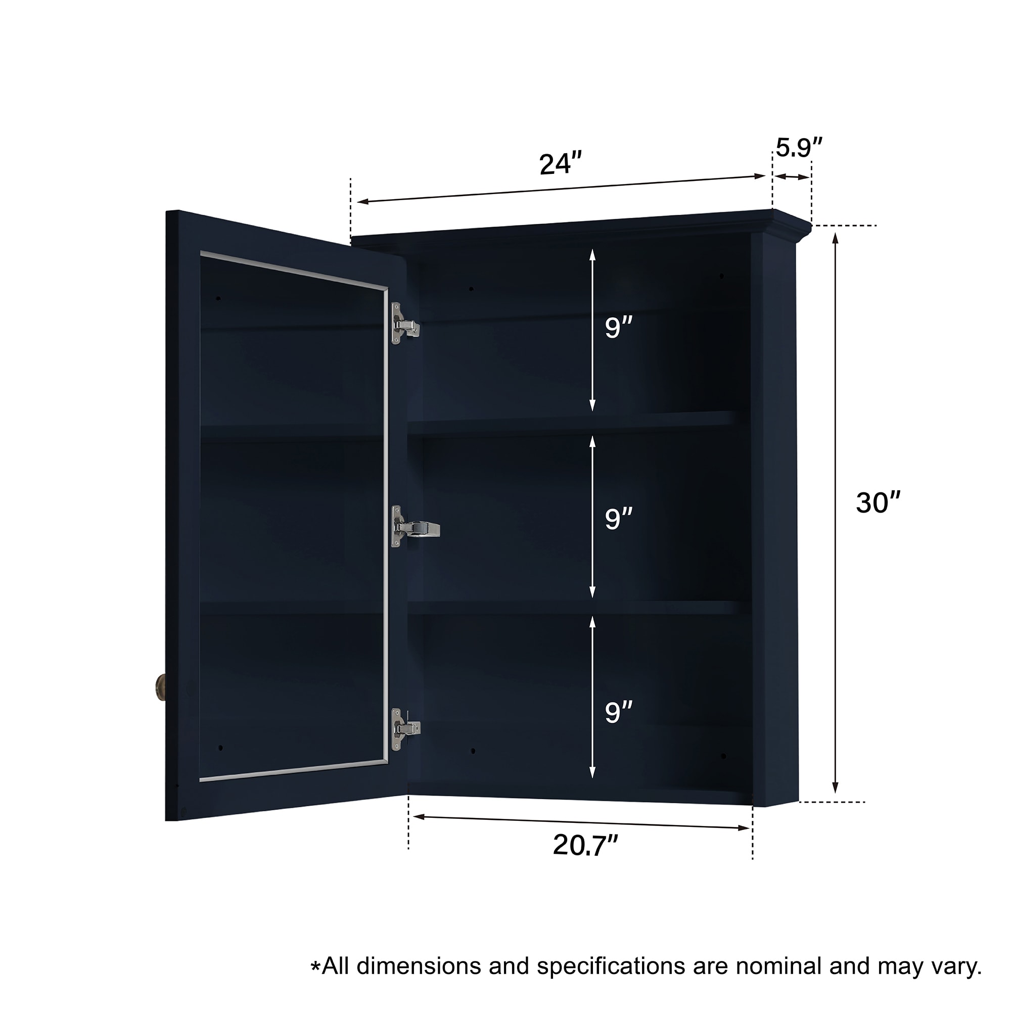 WELLFOR Solid Wood Medicine Cabinet 24-in x 30-in Surface Mount Navy ...