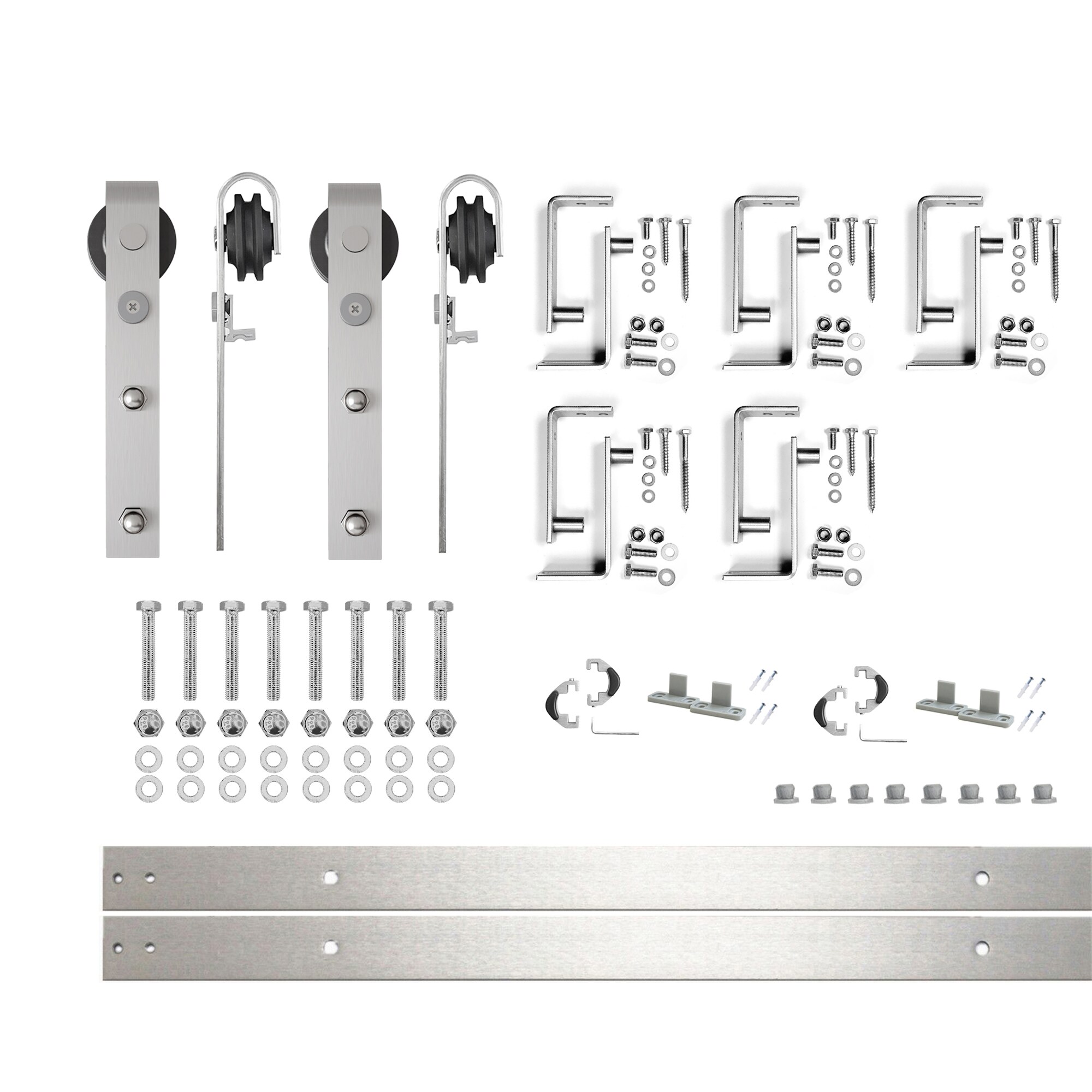 HOMACER YT4DNZ079C 79-in Brushed Brushed Nickel Indoor J-strap Double bypass Barn door hardware kit