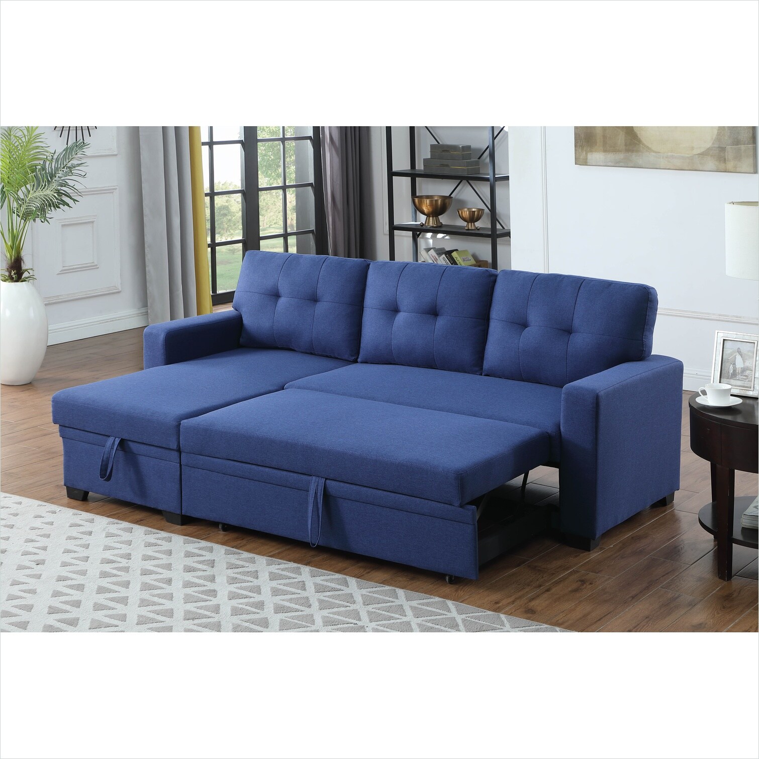 SUNCREAT L-Shape Sleeper Sectional with Storage Chaise in Classic Blue ...