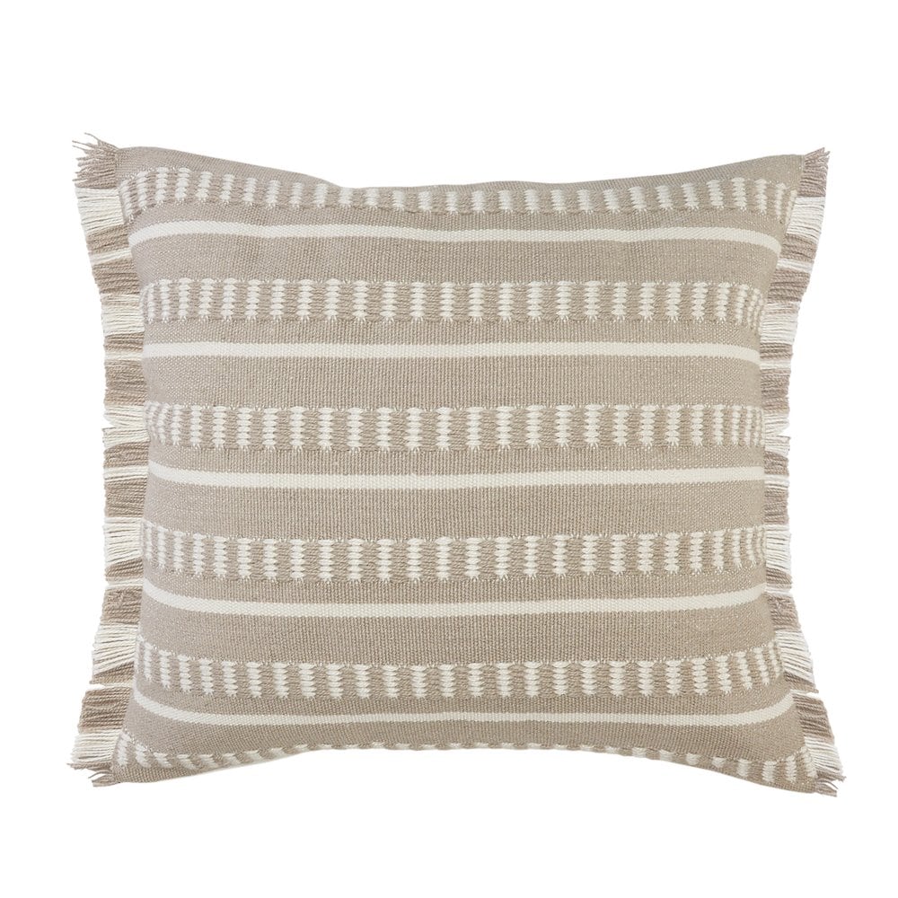 LR Home Ox Bay Hand-Woven Tan/White Geometric Resistant Polyester Pillow Cover