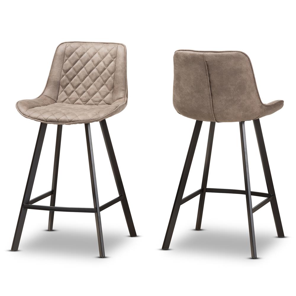 Baxton Studio 2624-8043 Pickford Set of 2 Brown Bar Height Upholstered Bar Stool