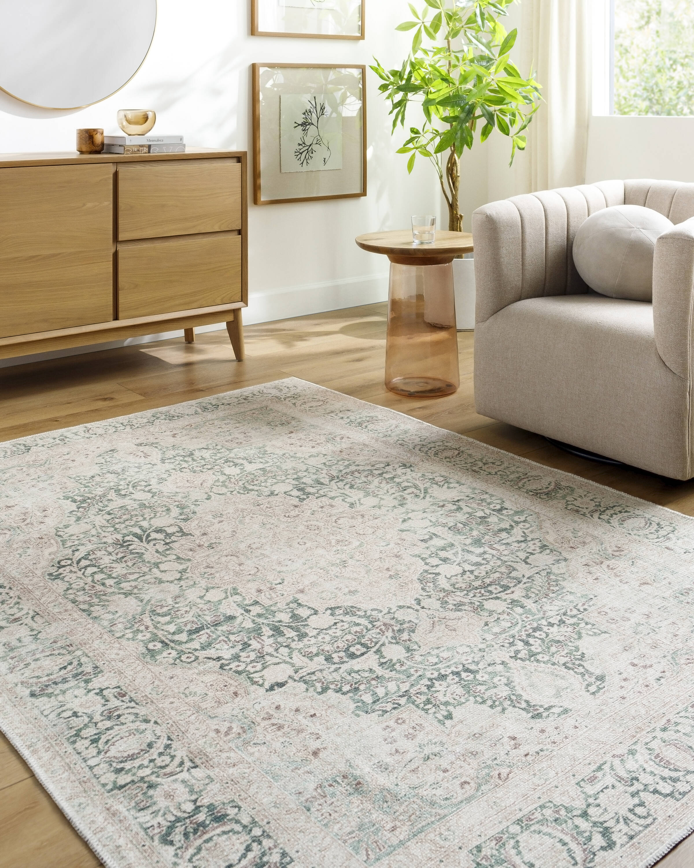 Livabliss AML2393-679 Amelie 7 x 9 (ft) Loomed Polyester Medium Green Rectangular Indoor Medallion Oriental Machine washable Area rug