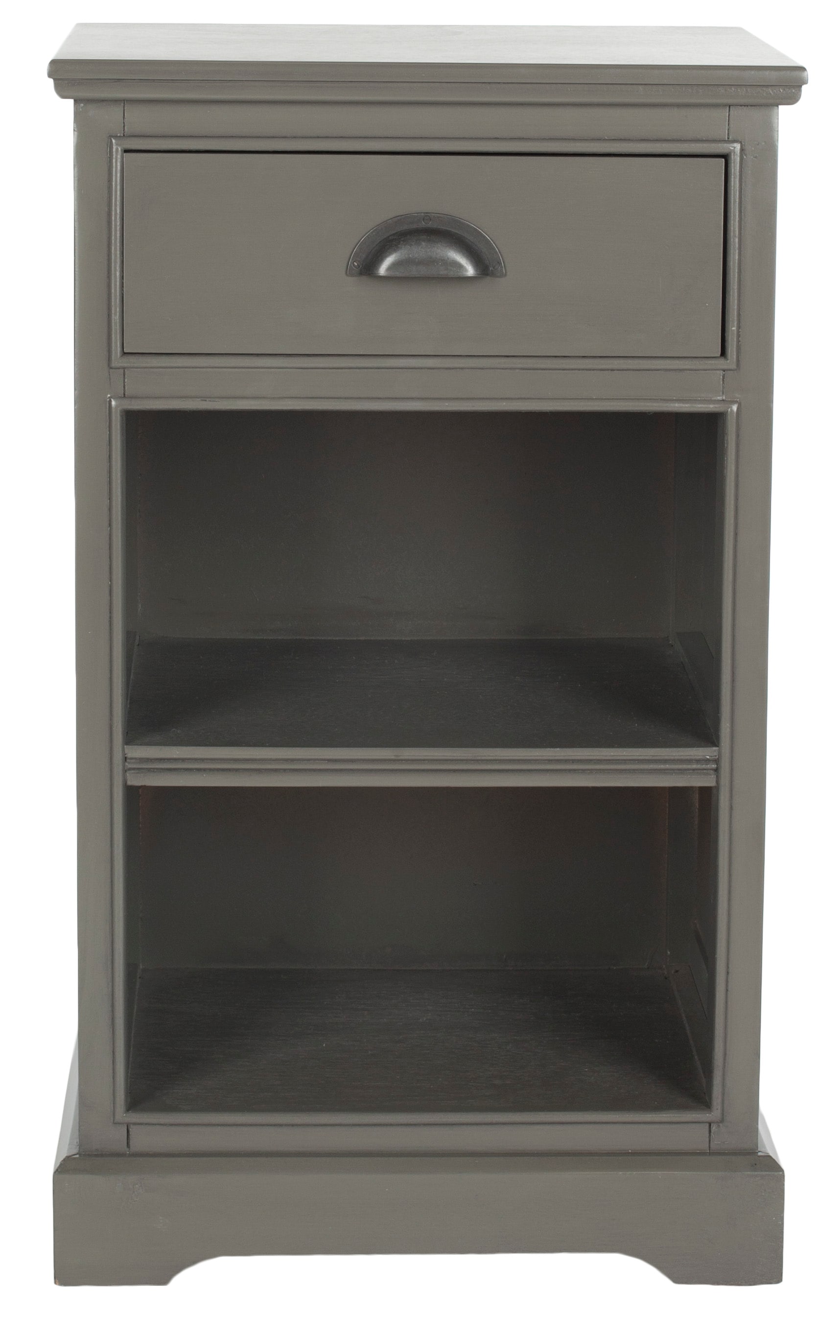 Transitional Gray Pine Wood Side Table with Storage Drawer