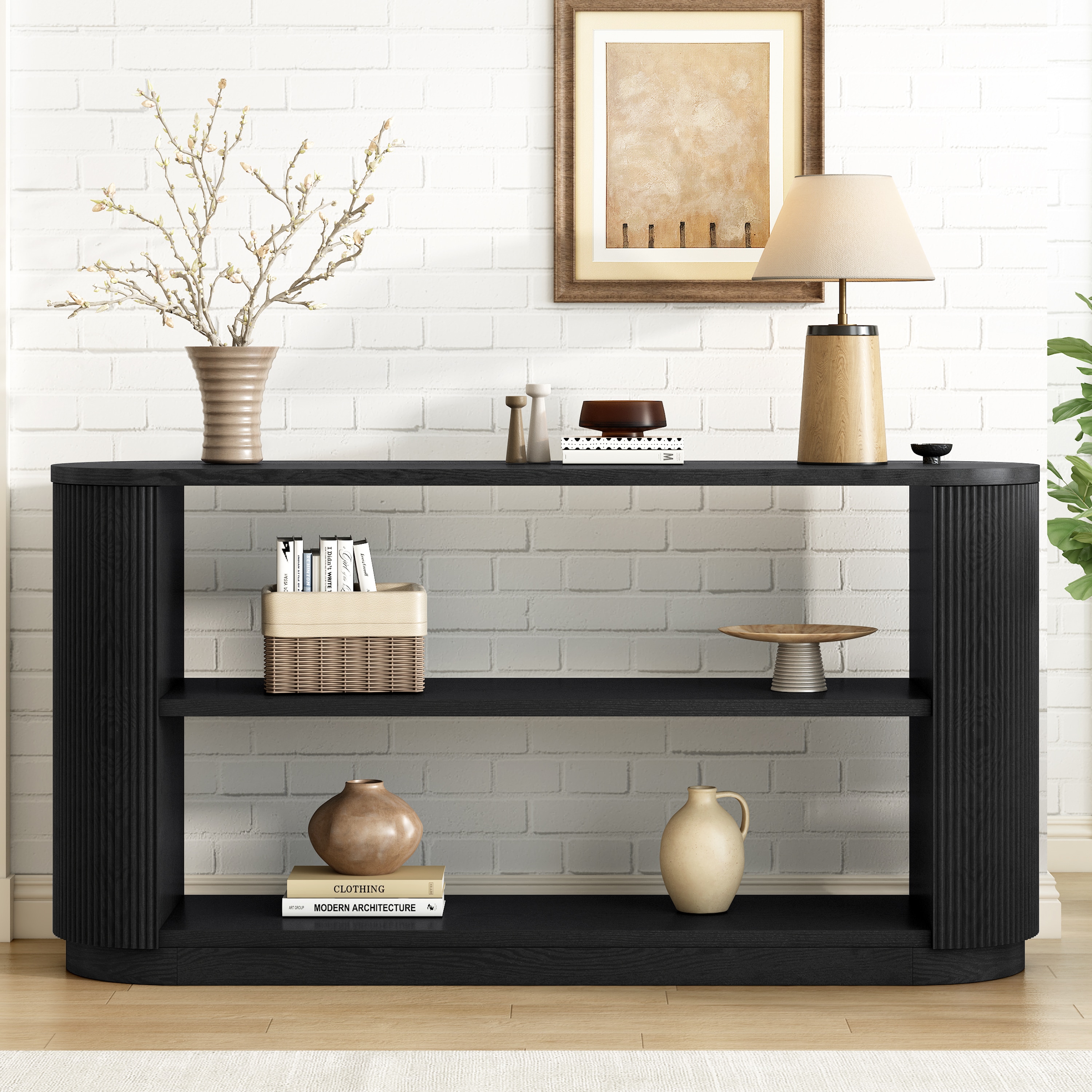 ModernLuxe N760P281359B Mirod Modern Entryway Console Table  Slim Sofa Table with Open Shelf  Elegant Wood Grain MultiFunctional Hallway Table for Living Room