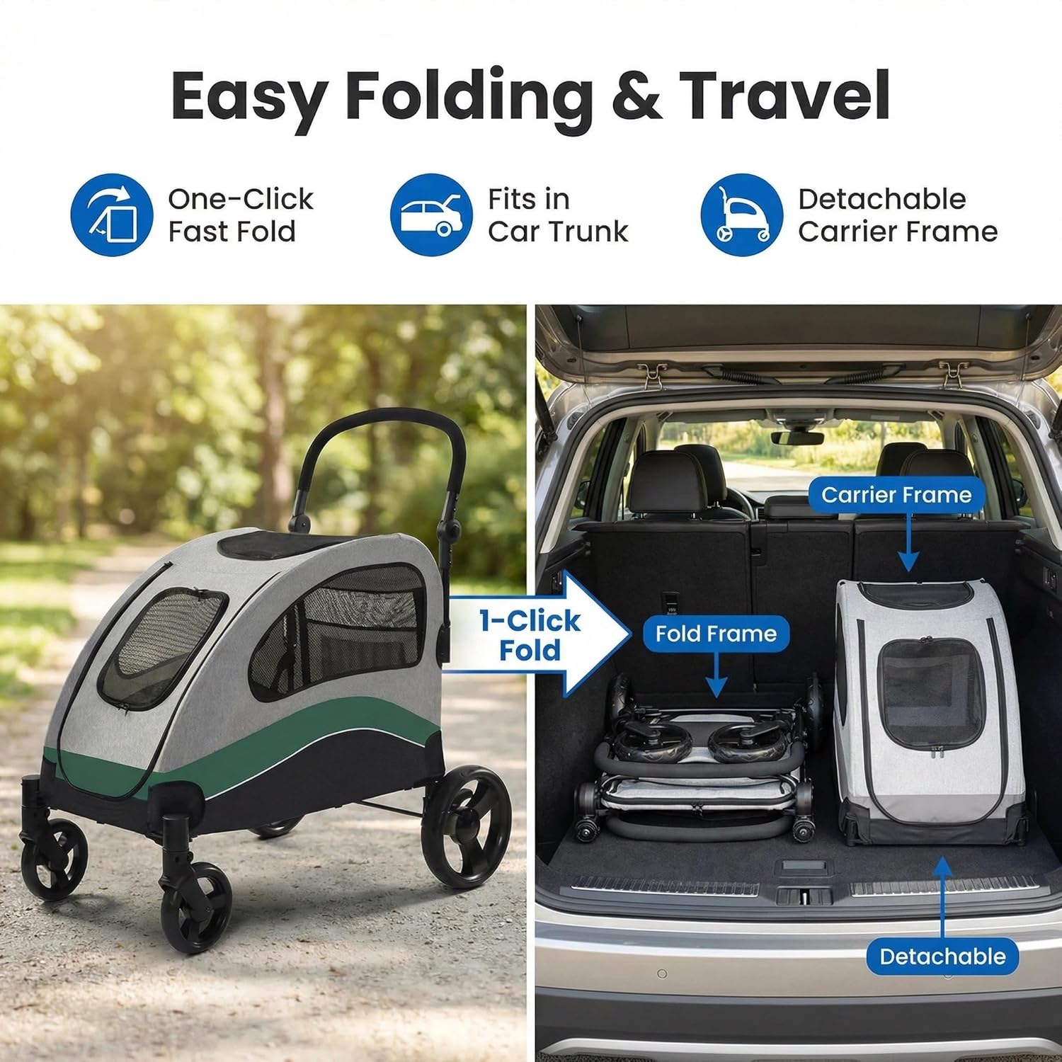 Garvee Extra Large Dog Stroller for Big Dogs Up to 88 Lbs Heavy Duty ...