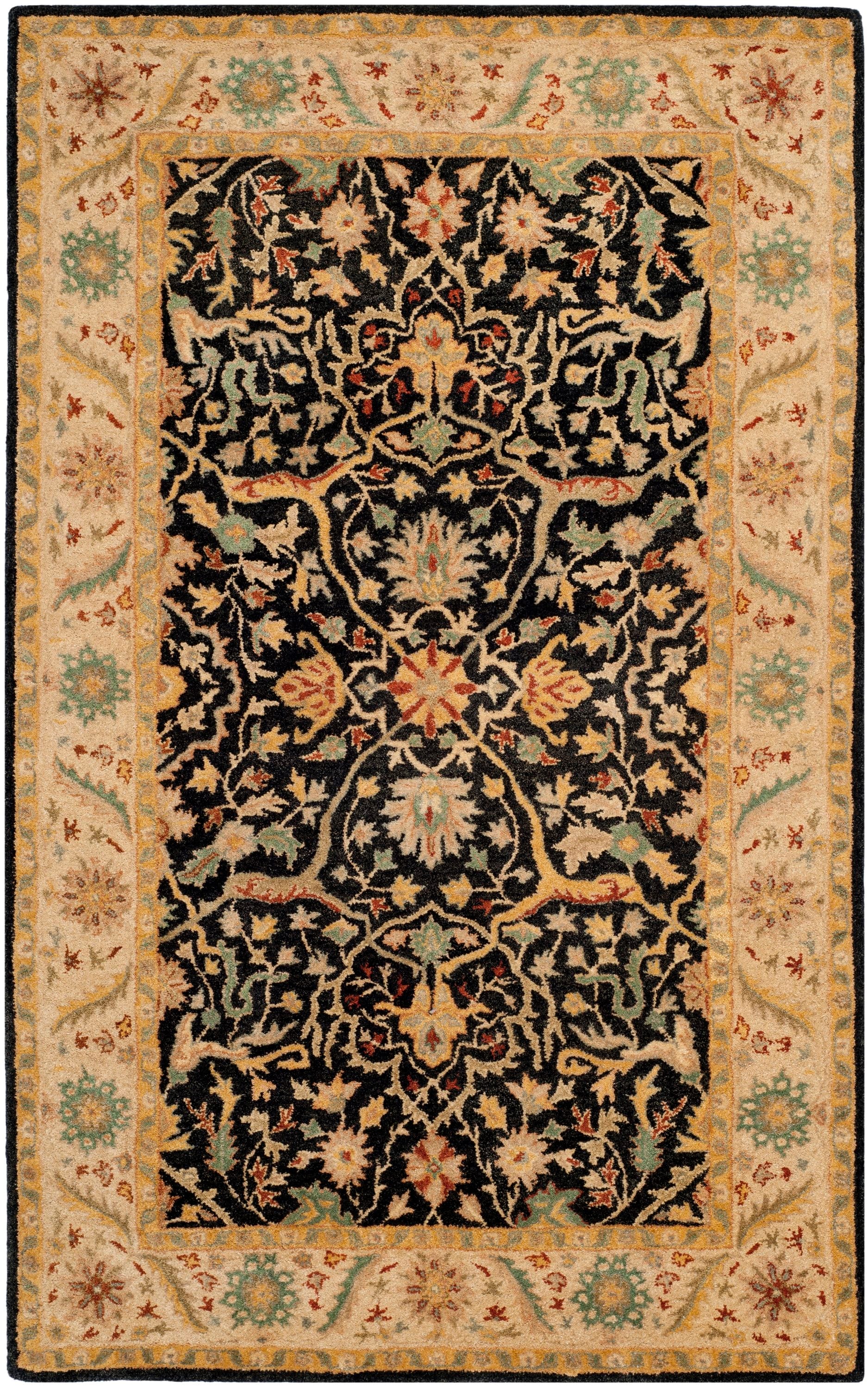Safavieh AT14B-5 Antiquity Bibika 5 x 8 (ft) Tufted Wool Black Rectangular Indoor Floral/Botanical Vintage Area rug