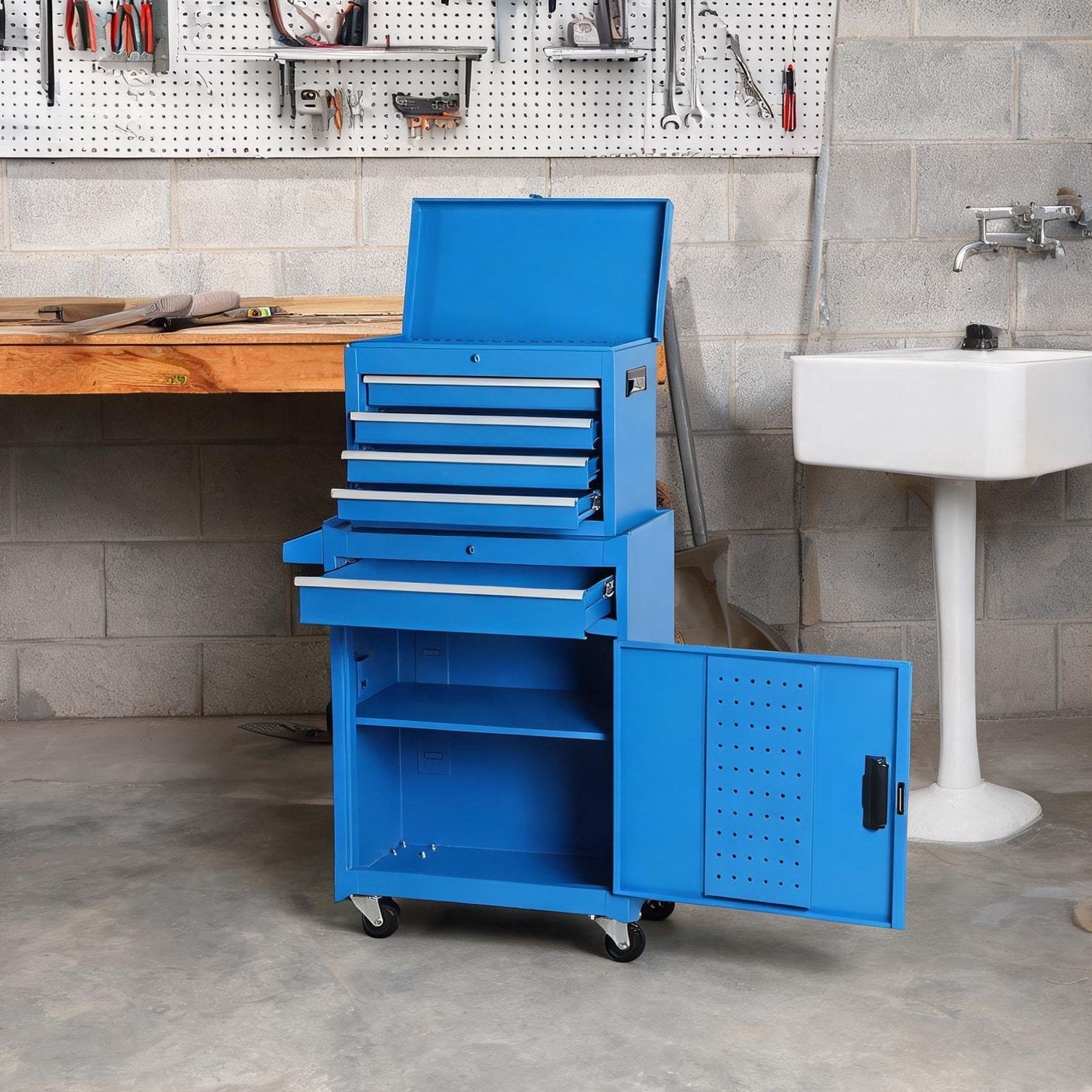 Tammesy Cabinet with 22.8 x 13.2 x 27.9 in and Storage Drawers Garage Workshop Storage