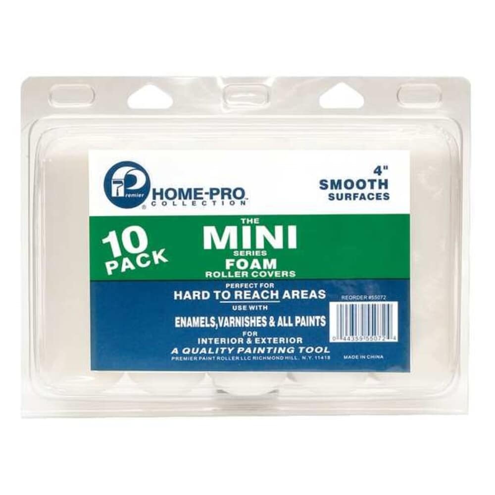 Premier - Mini Paint Roller Cover 4 in Length 0 in Nap Size Foam Home Pro Mini 10 PK