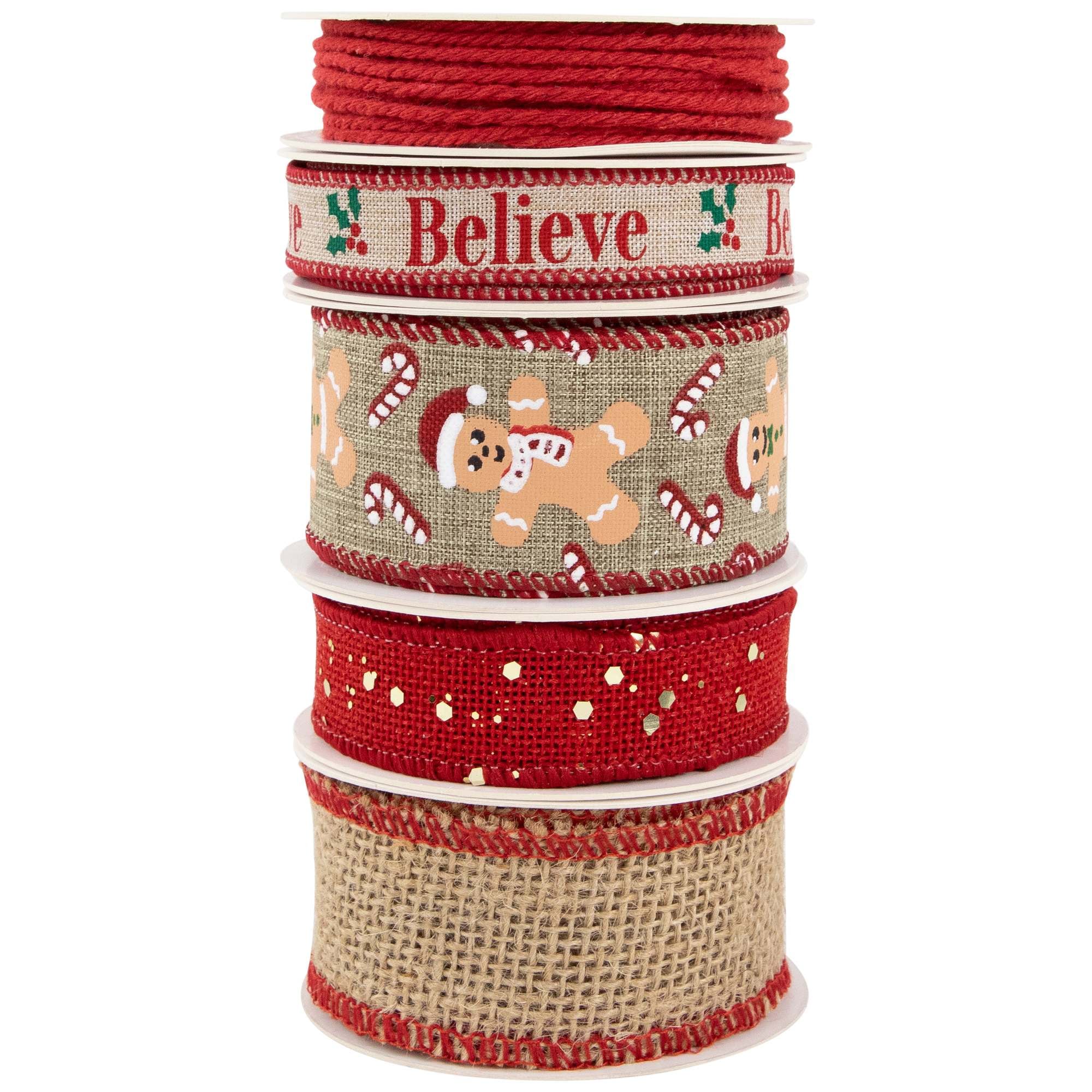 Northlight Set of 5 Gingerbread Matching Themed Craft Christmas Ribbons ...