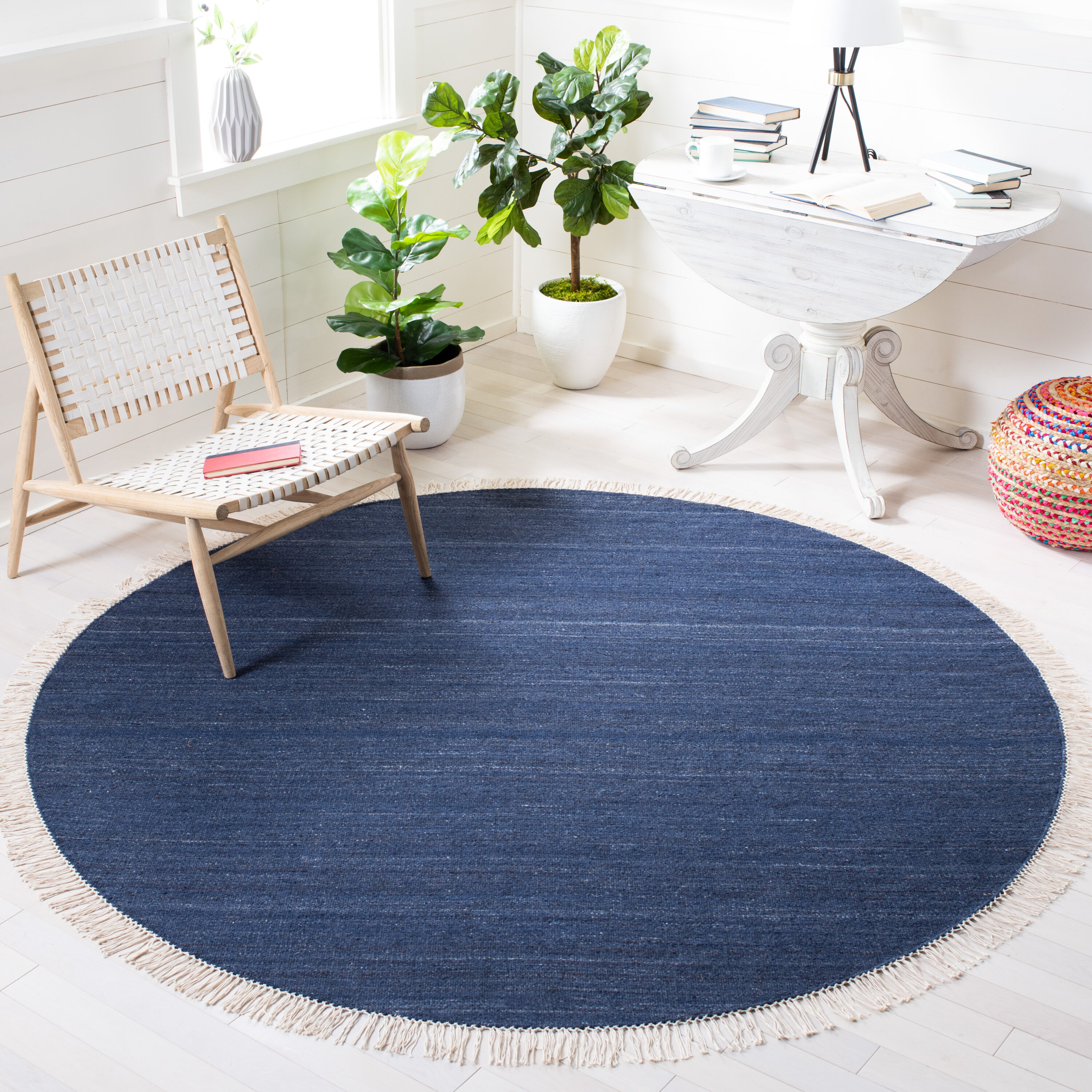  Kilim 551 Navy/Blue Solid / Tonal 7Ft x 7Ft Round Rug