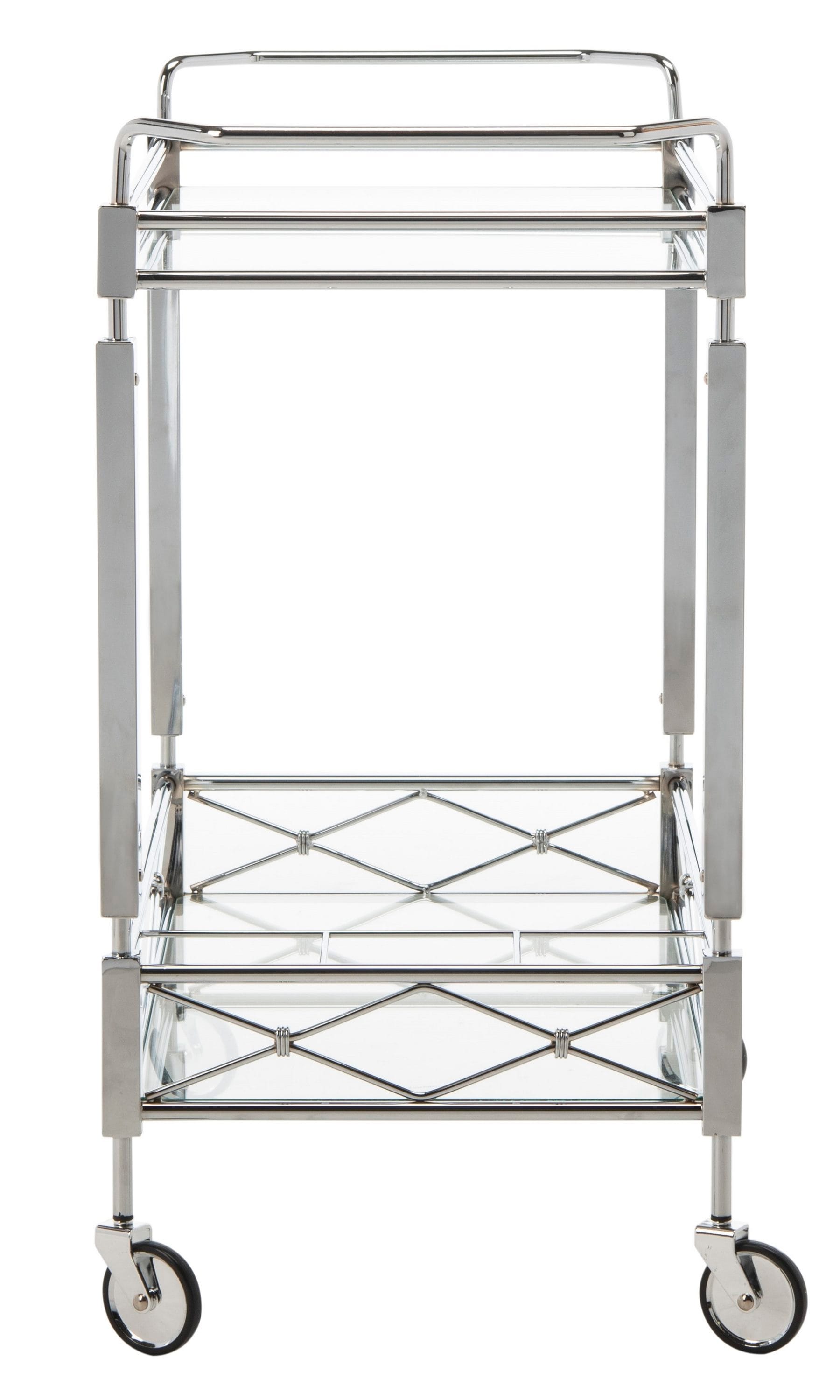 Chrome Glass 32" Transitional Rectangular Bar Cart with Storage
