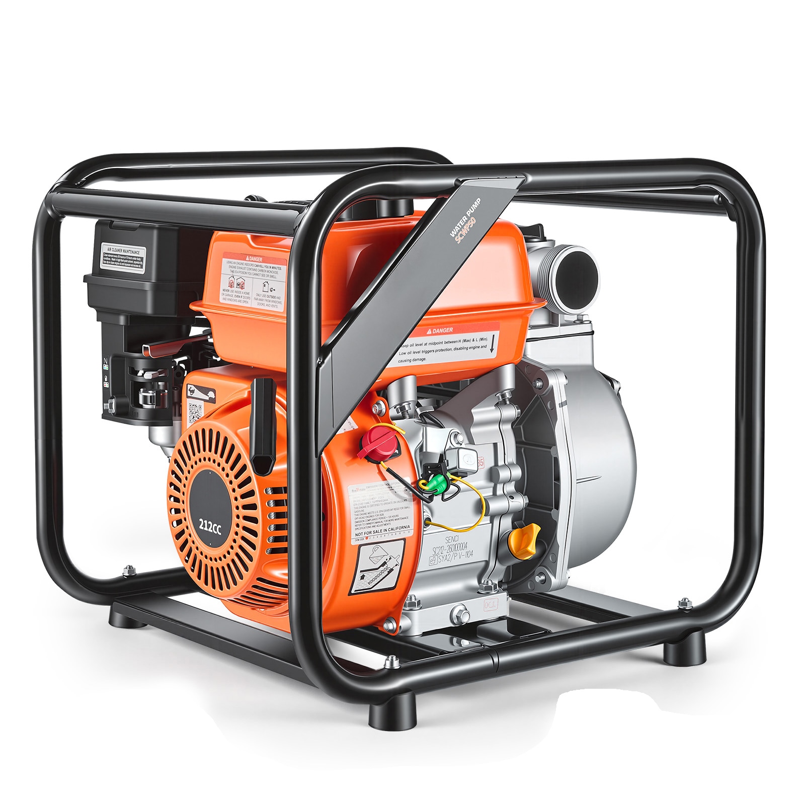 VEVOR Gas Powered Water Pump 2 in 142 GPM 7HP Semi Trash Water Transfer Pump Portable Gasoline Engine with 25 ft Discharge Hose Heavy Duty Frame Cast Iron Impeller for Irrigation Ponds Pools