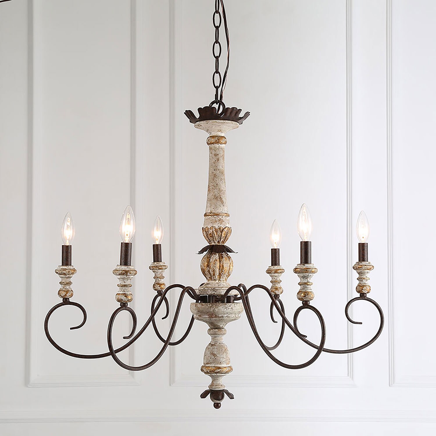 LNC Andromeda 6-Light Distressed Off-white French Country/Cottage LED ...