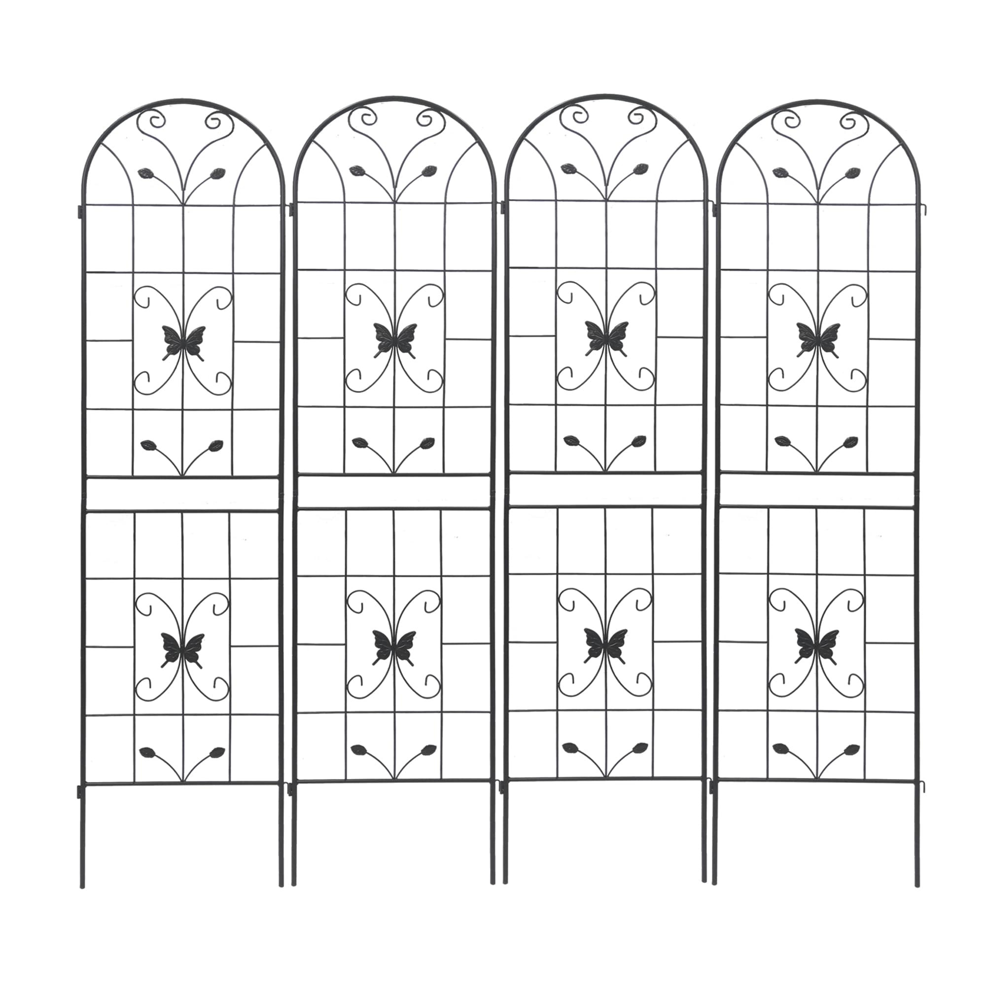 ToolCat NGG29-16-TTX 4 Pack 80-Inches W x 86.7-Inches H Black Iron Traditional Garden Trellis For Climbing Plants For Cucumbers For Roses