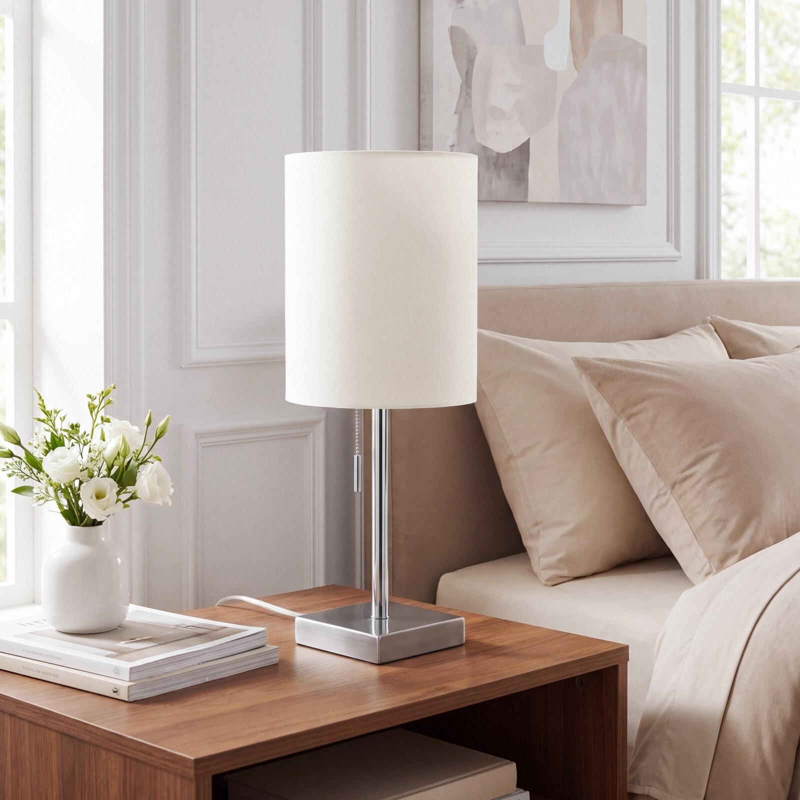 Basdien 16 in Silver Metal Table Lamp Set Of Two Contemporary Ivory ...