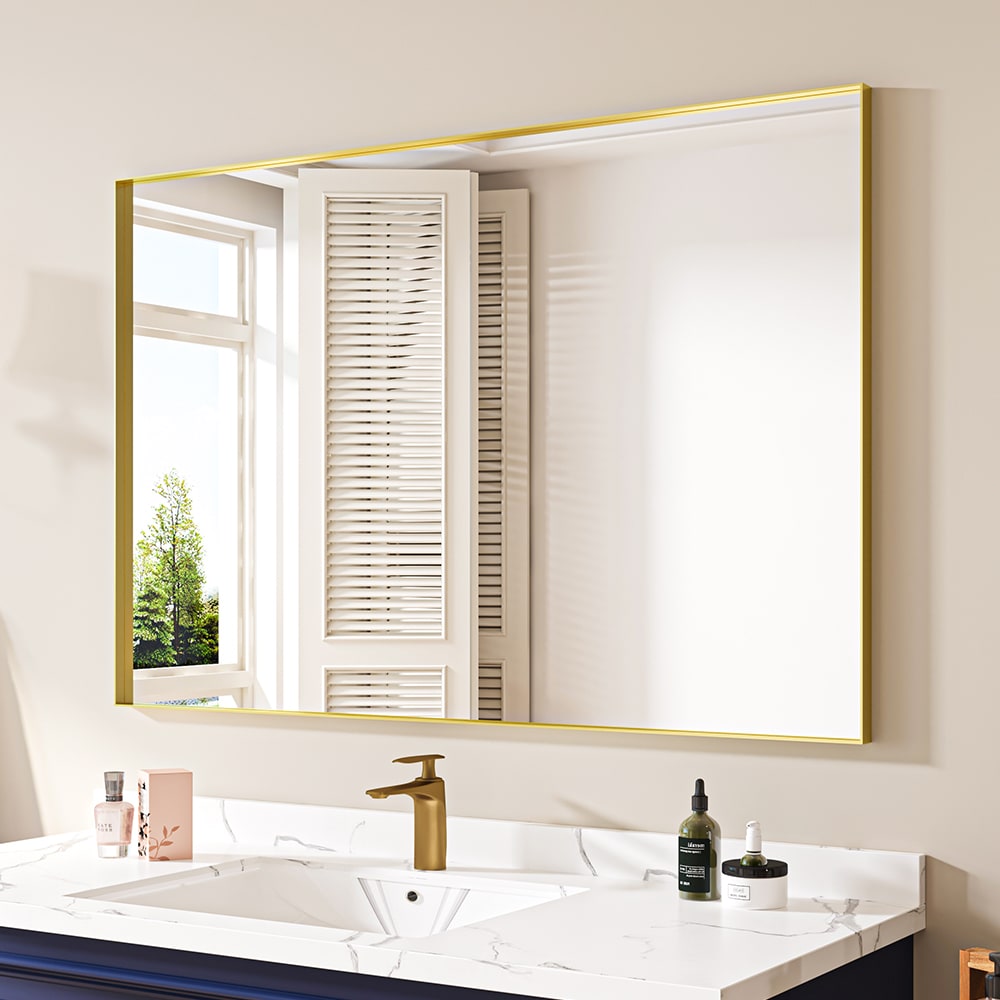 waterpar WPLO-2154 48-Inches x 32-Inches Polished Rectangle Bathroom Vanity Mirror ( Gold )