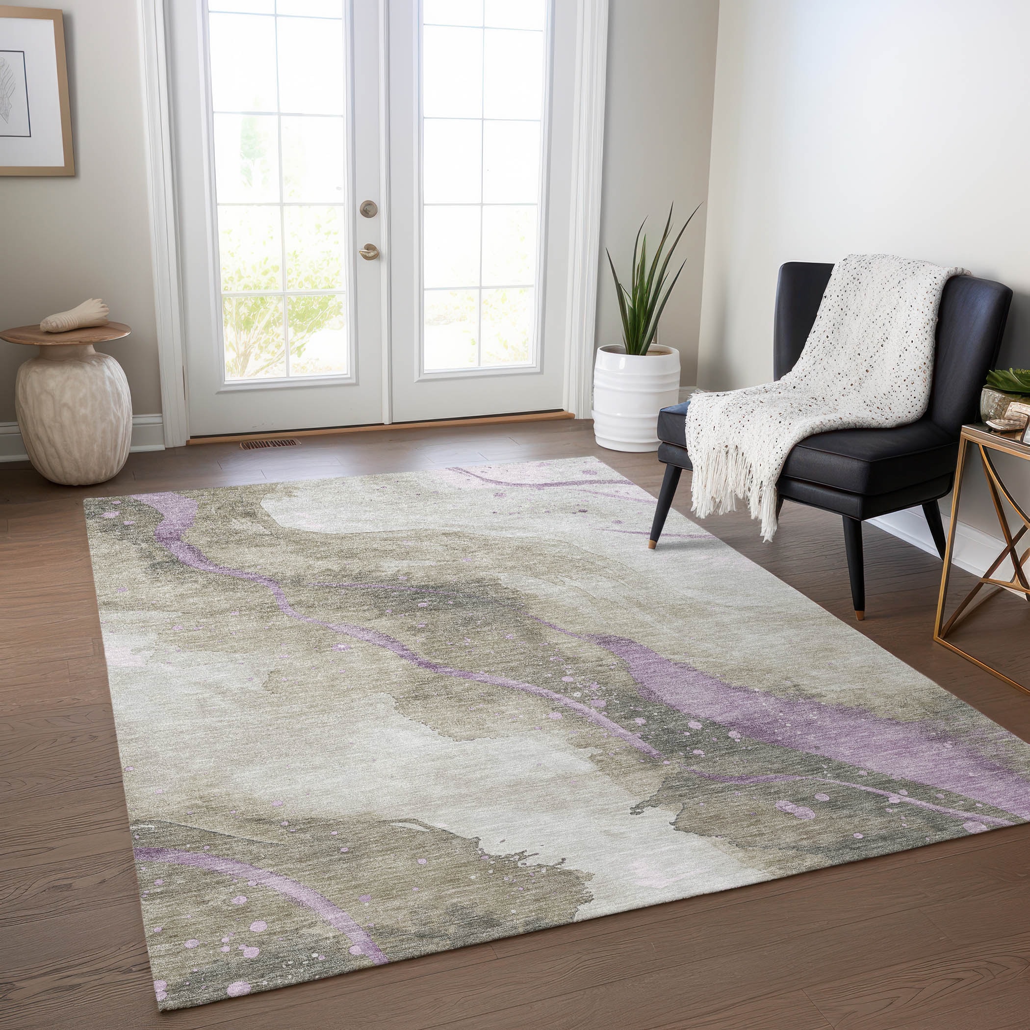 Addison Rugs ACN1534TP8X10 Chantille ACN1534TP 8 x 10 (ft) Polyester Taupe Rectangular Indoor/Outdoor Geometric Machine washable Area rug
