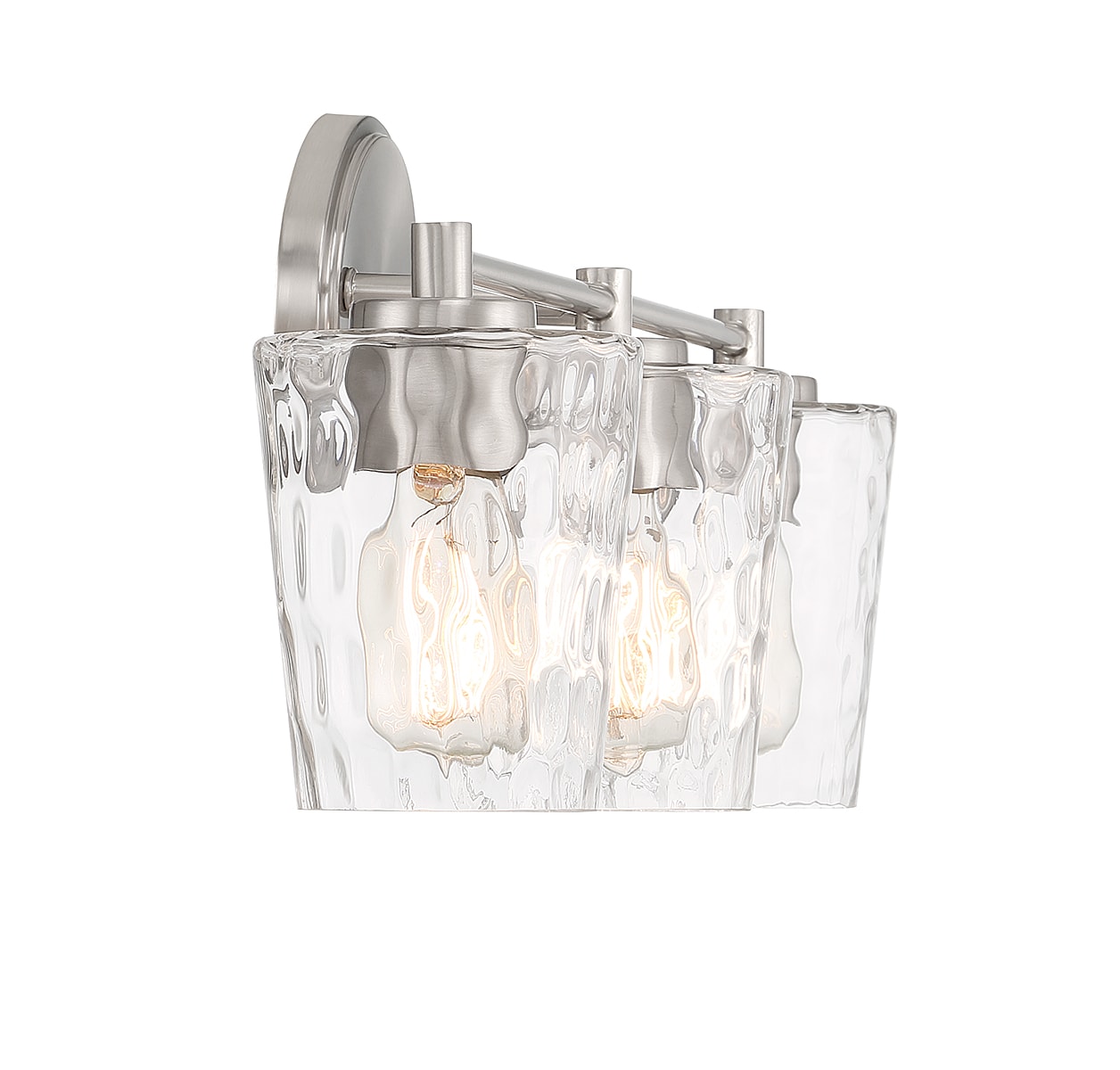 Satin Nickel 3-Light Vanity with Clear Hammered Glass Shades