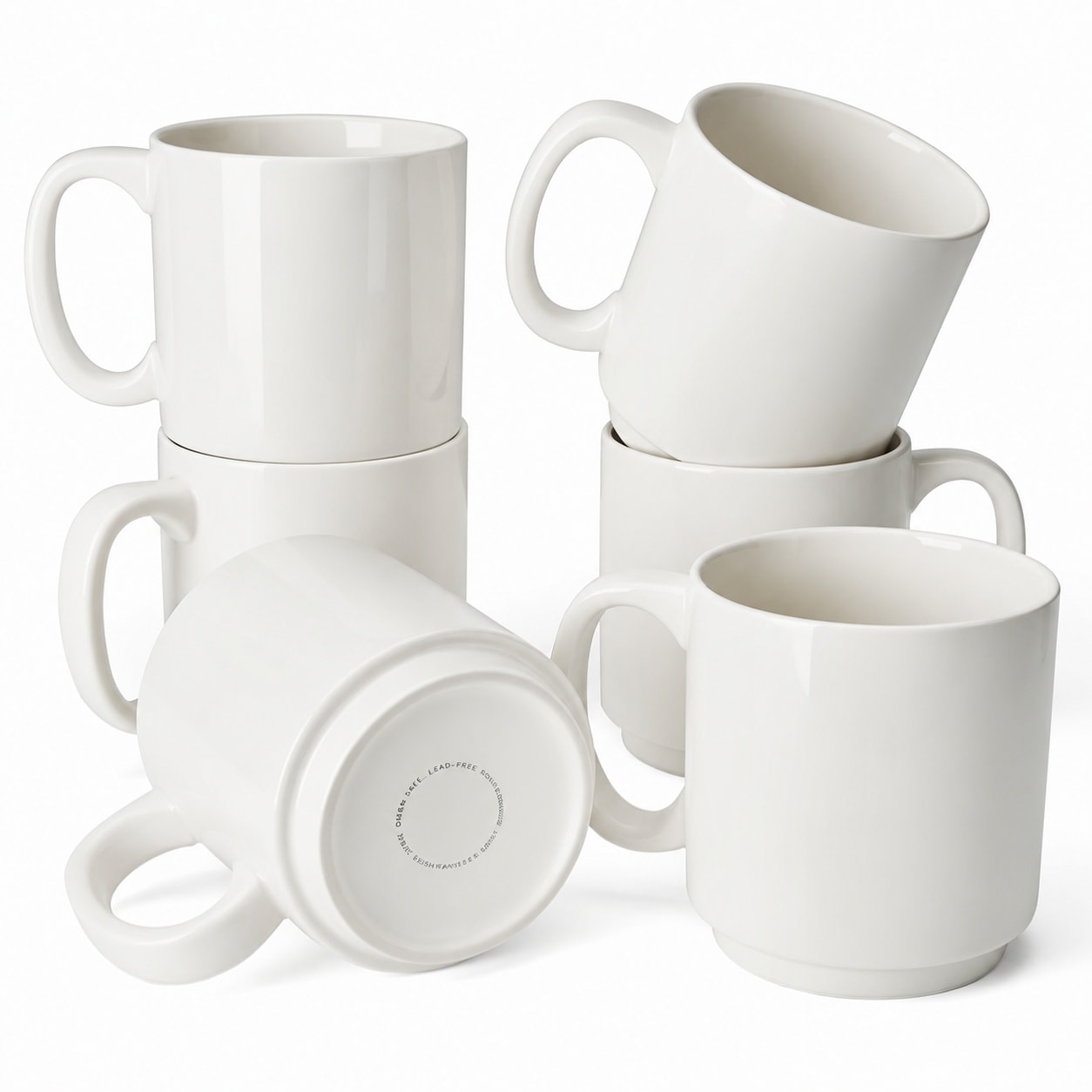 Aoibox  10 oz White Porcelain Stackable Coffee Mug Set of 6 Lettered Drinkware for Kitchen Dining