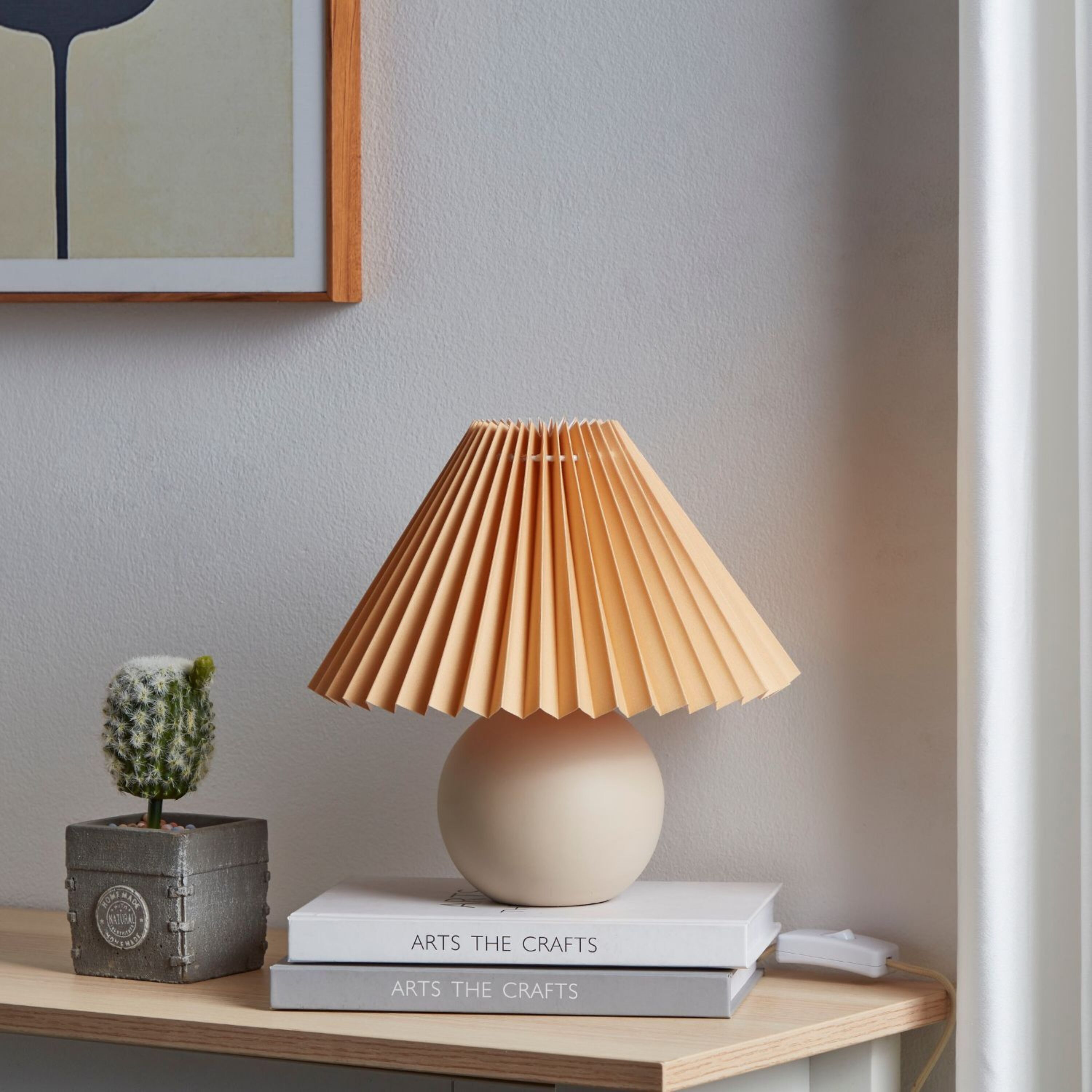 Serena Beige Ceramic Globe Table Lamp with Pleated Shade