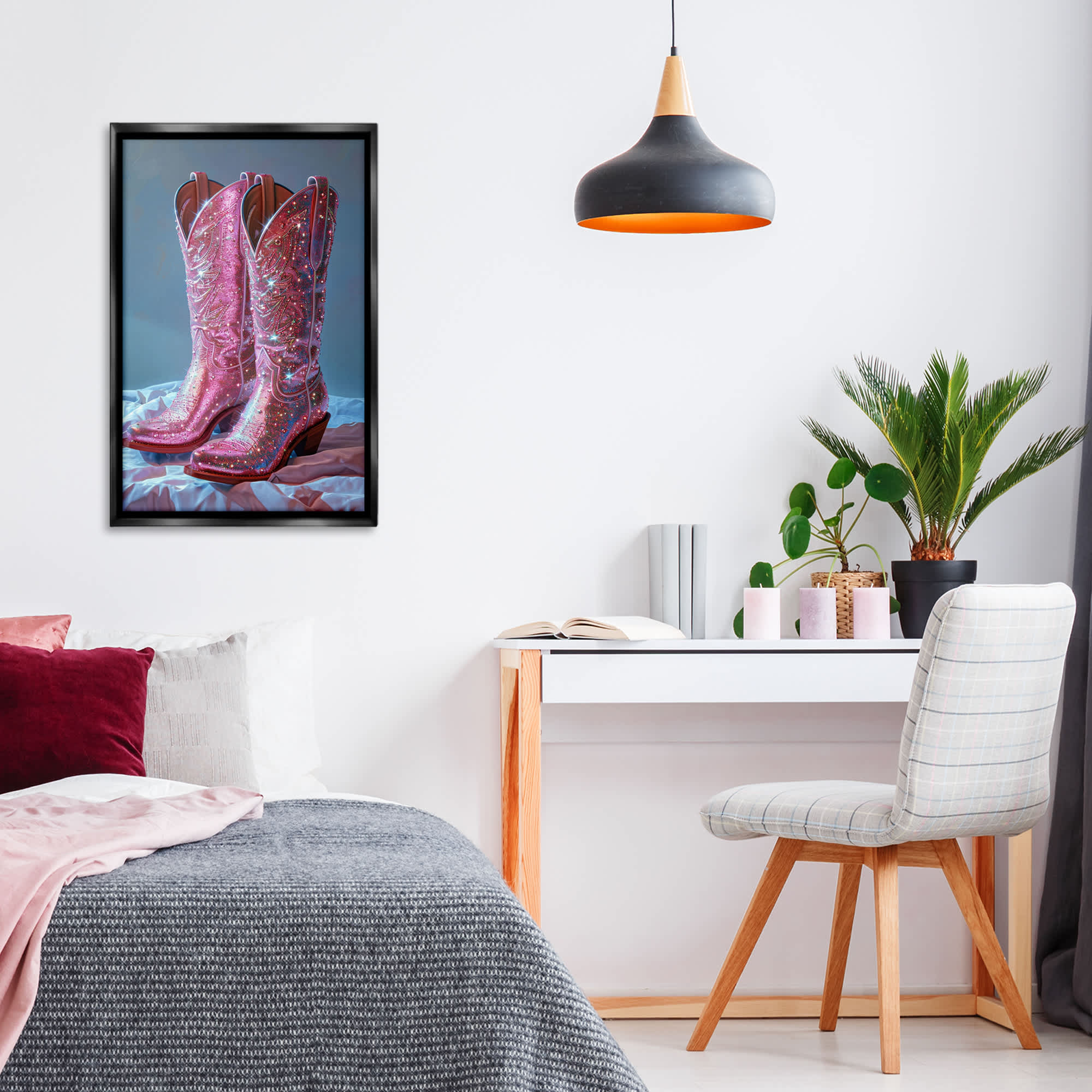 Stupell Industries Dazzling Pink Glam Cowgirl Boots Black Framed ...