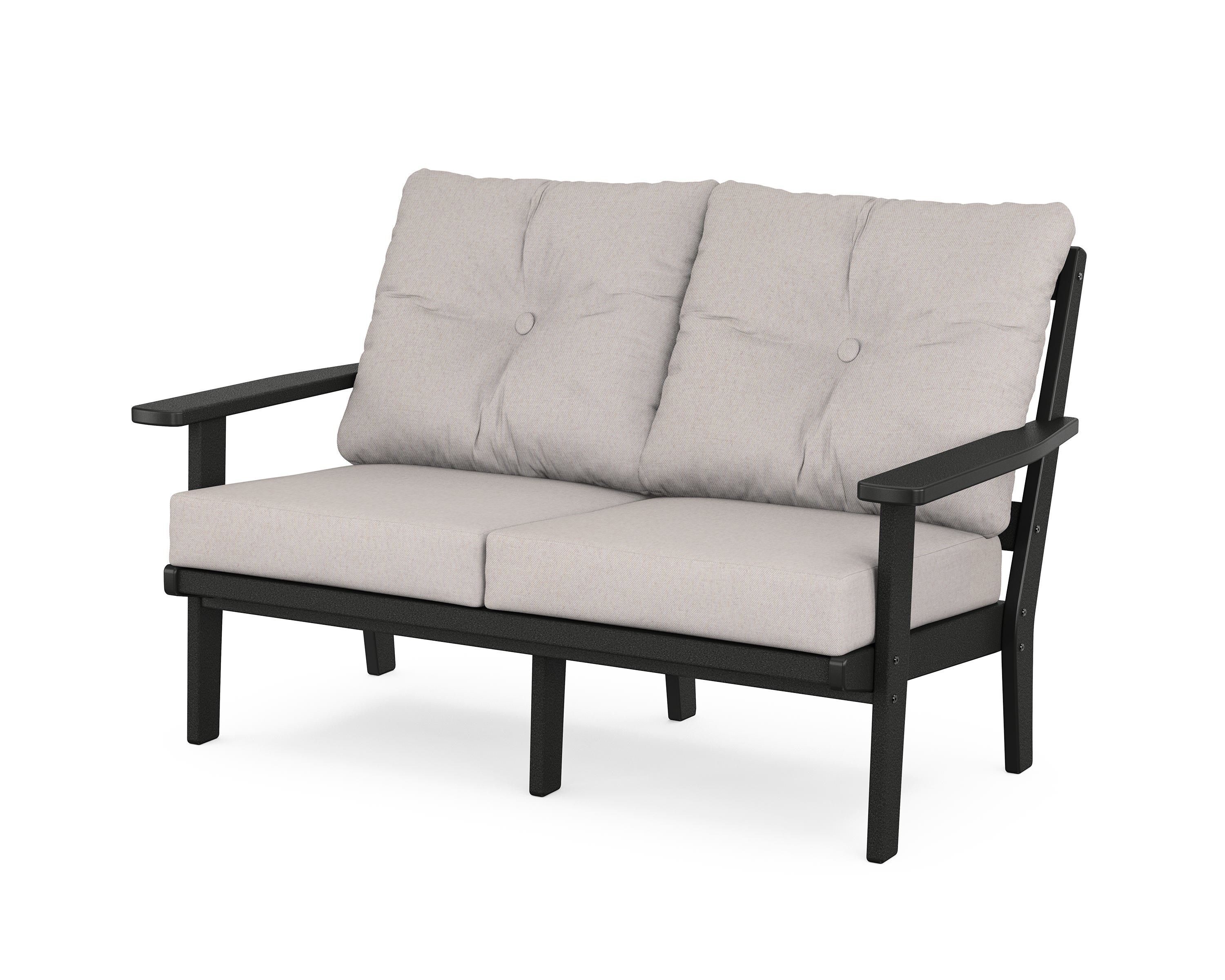 POLYWOOD 4452-BL145999 Oxford Outdoor Loveseat with Tan Cushions and Plastic Frame