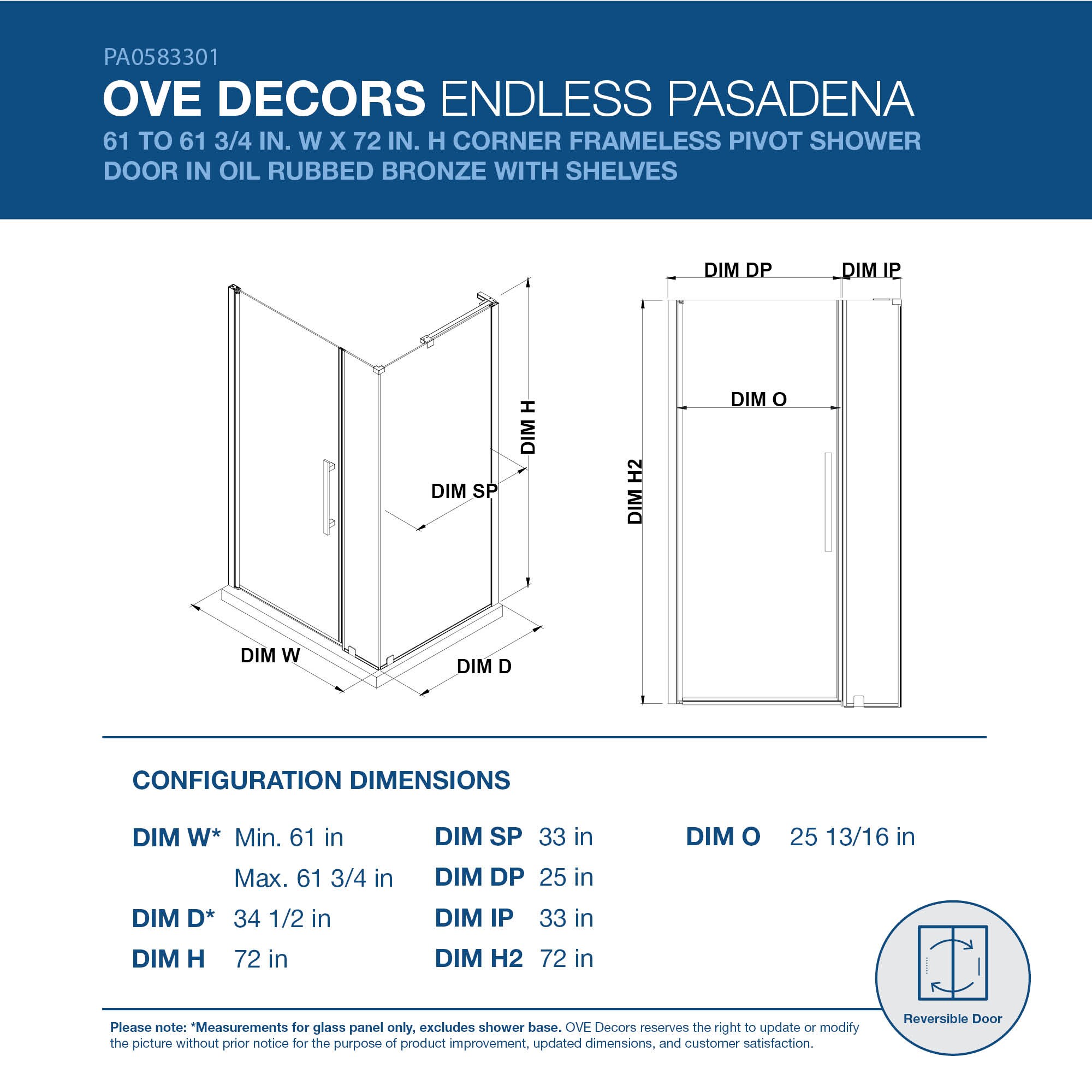 Pasadena Oil Rubbed Bronze Frameless Corner Shower Kit with Glass Shelves