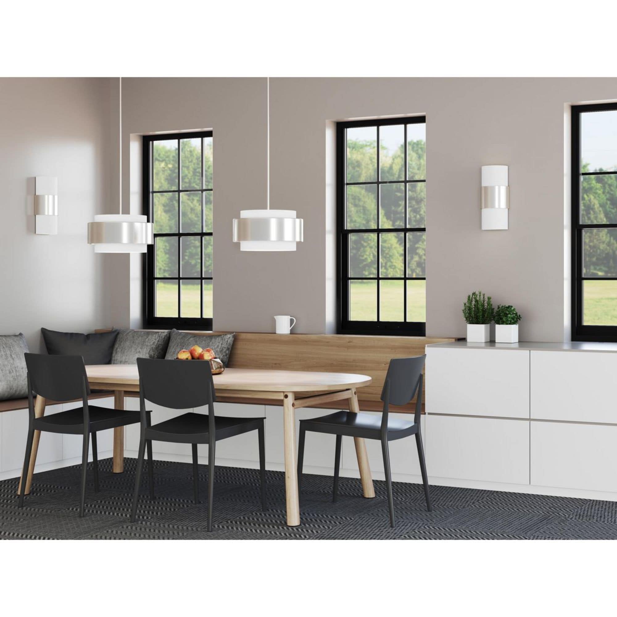 Silva Brushed Nickel Glass Drum Pendant Light