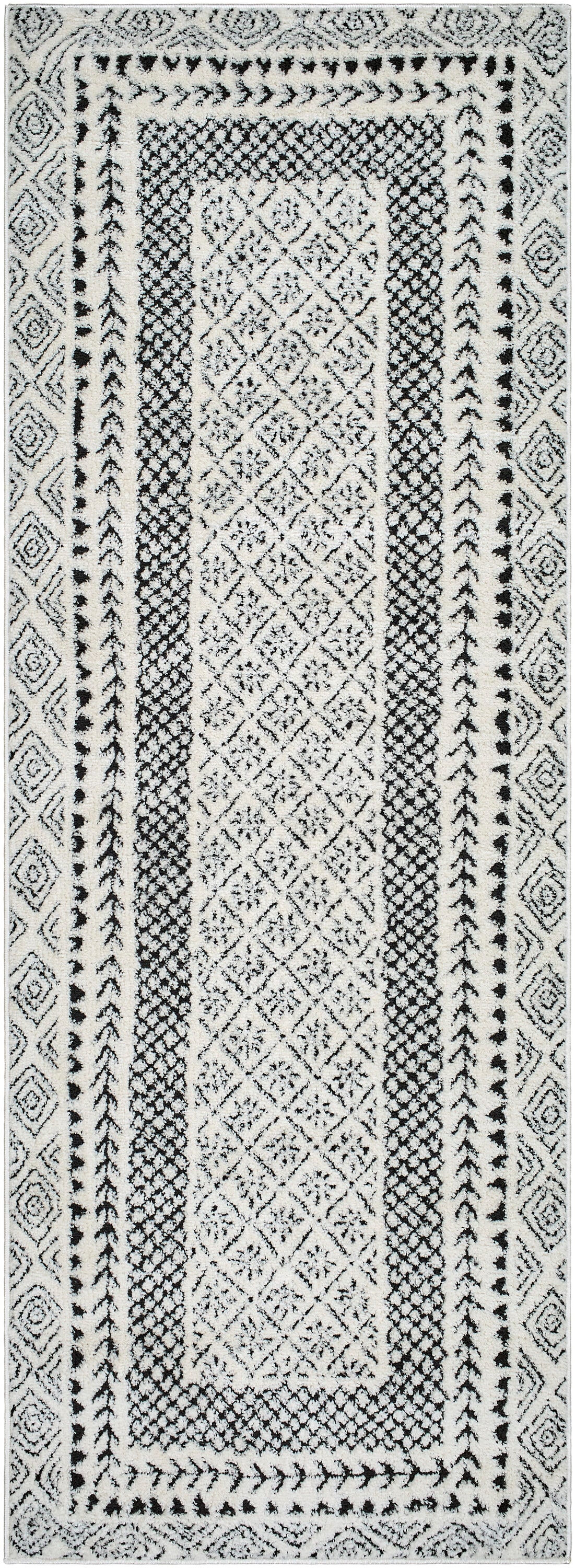 Livabliss FEU2301-2773 2 x 7 (ft) Polyester Black Rectangular Indoor Border Global Runner rug