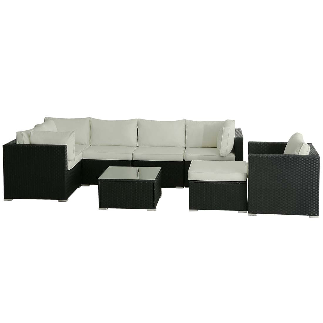 Damerin N7CS79 8 -Piece Wicker Patio Conversation Set with Off-white Cushions