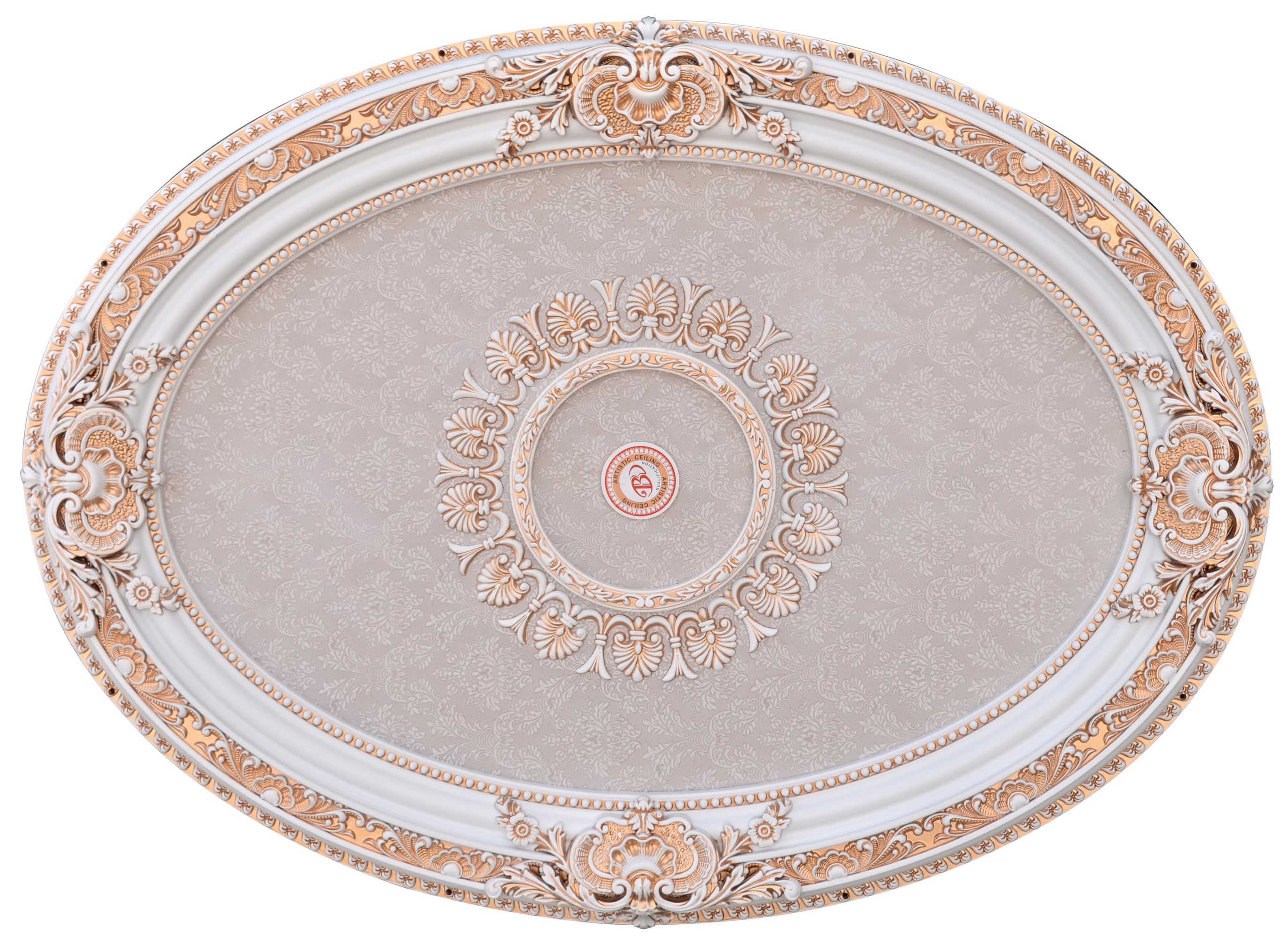 French Blanco Oval White and Gold Ceiling Medallion
