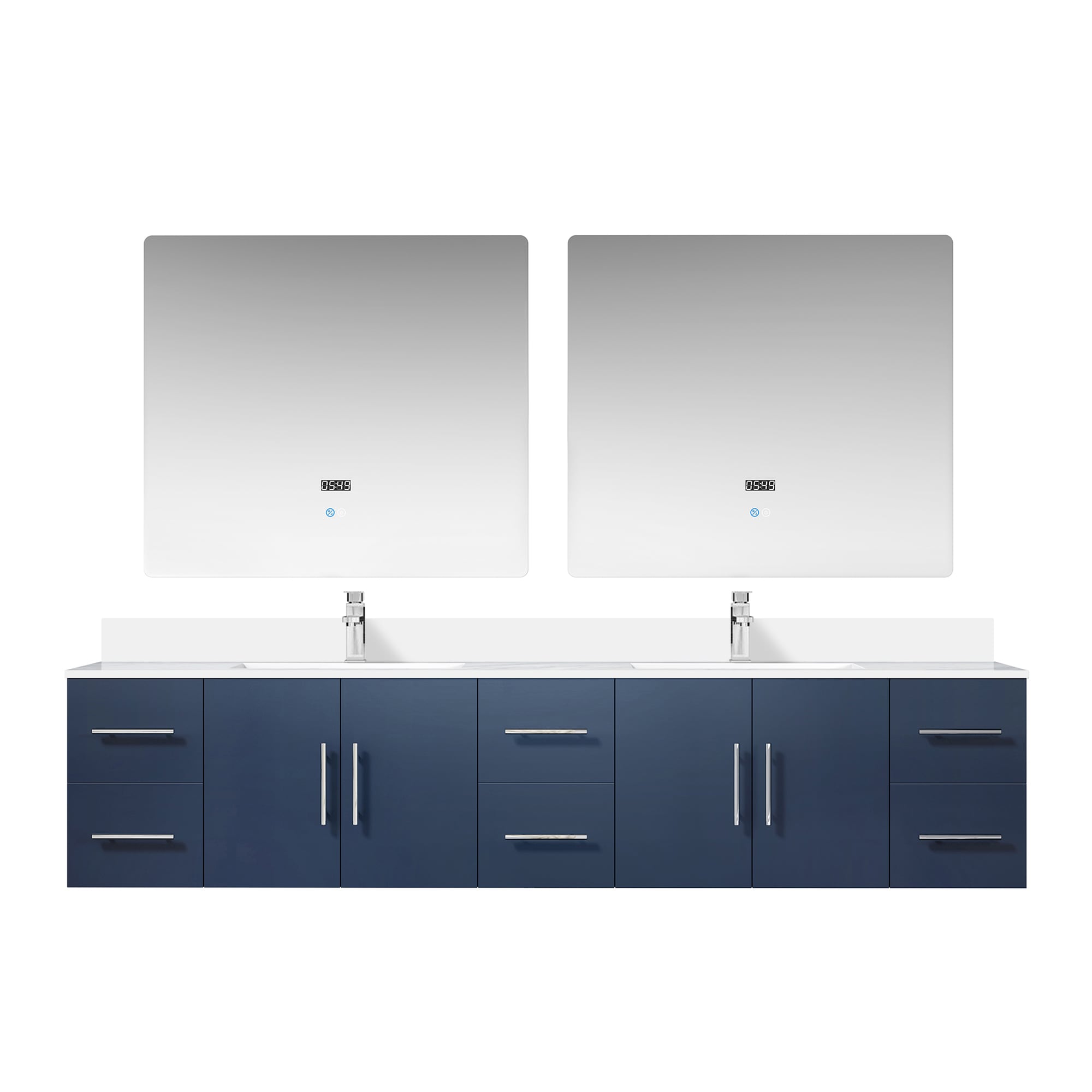 Lexora LVG84DE311 Geneva 84-in Navy Blue Undermount Double sink Floating Bathroom Vanity with White Cultured marble Top (Mirror Included) (Faucet Included)