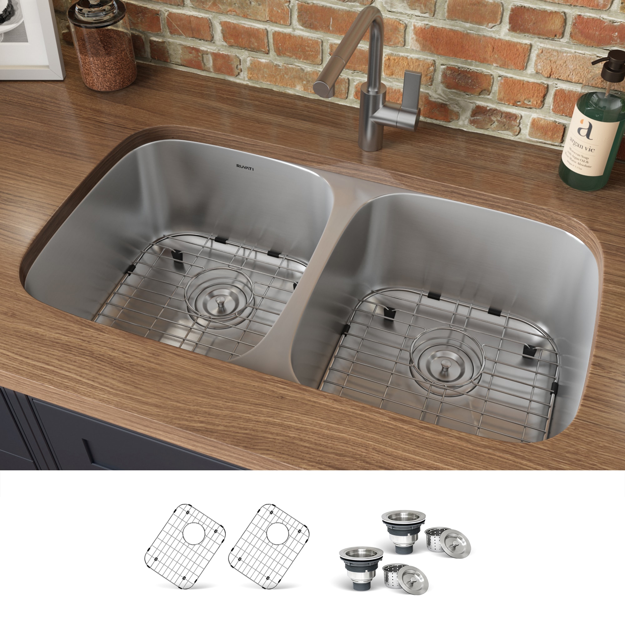 Ruvati RVM4301 Parmi Undermount 29-in x 18.5-in Stainless steel Double equal bowl 16 -Gauge Kitchen Sink