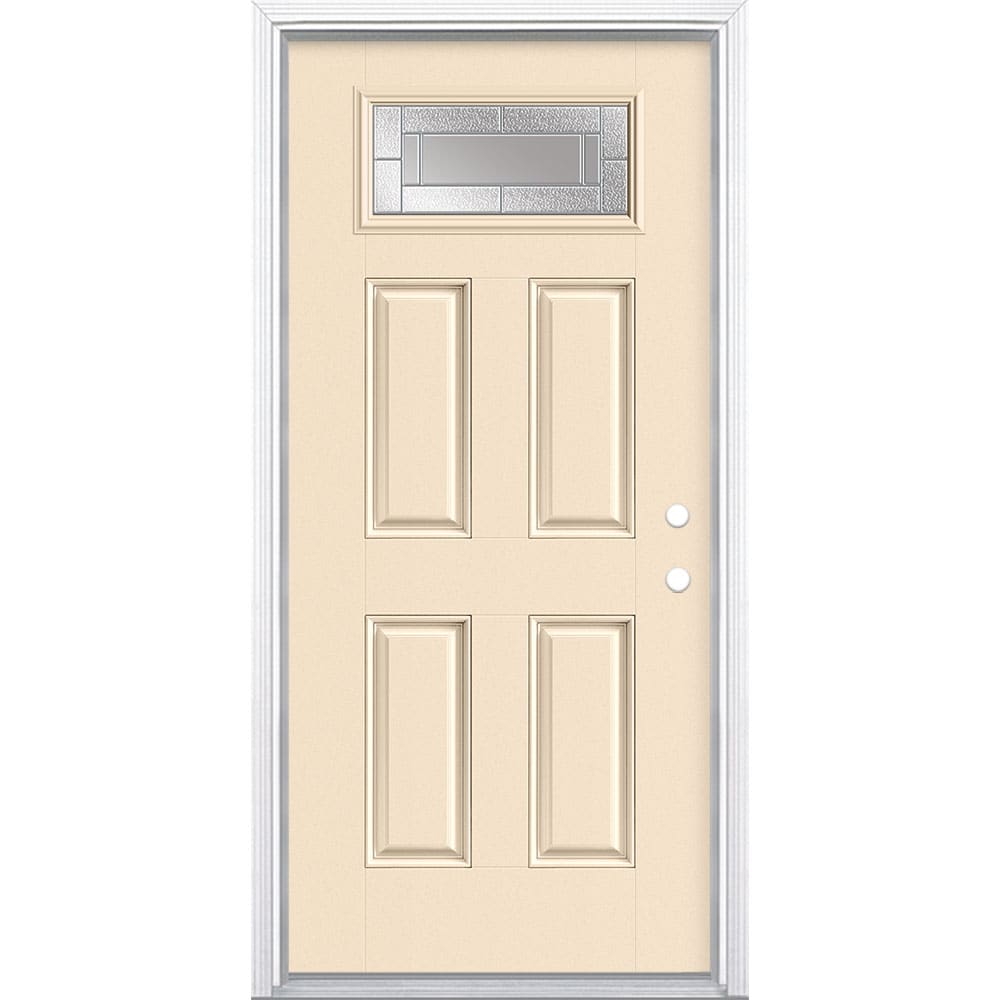 Masonite 3420011 Focus 36-in x 80-in x 4-9/16-in Fiberglass 1/4 lite Left-hand inswing Bisque Painted Prehung Front Door with Brickmould Insulating core