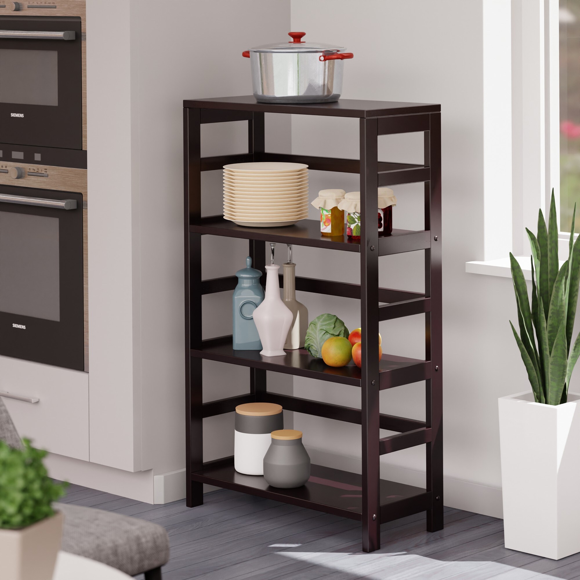 Espresso Transitional Wood 3-Tier Storage Shelf for Kids and Toys