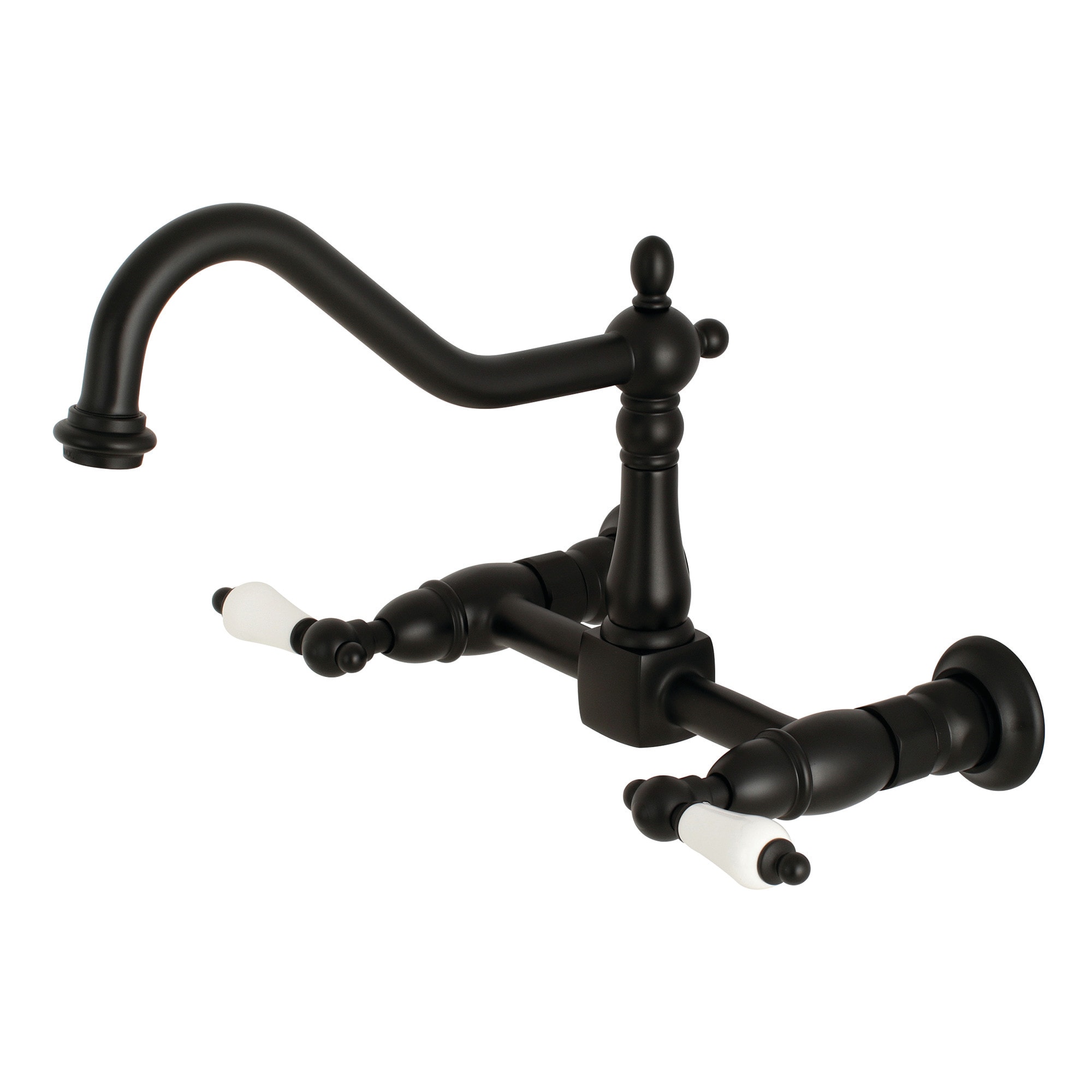 Kingston Brass WLKS1240PL Heritage Matte black Double Handle Wall-mount Kitchen Faucet