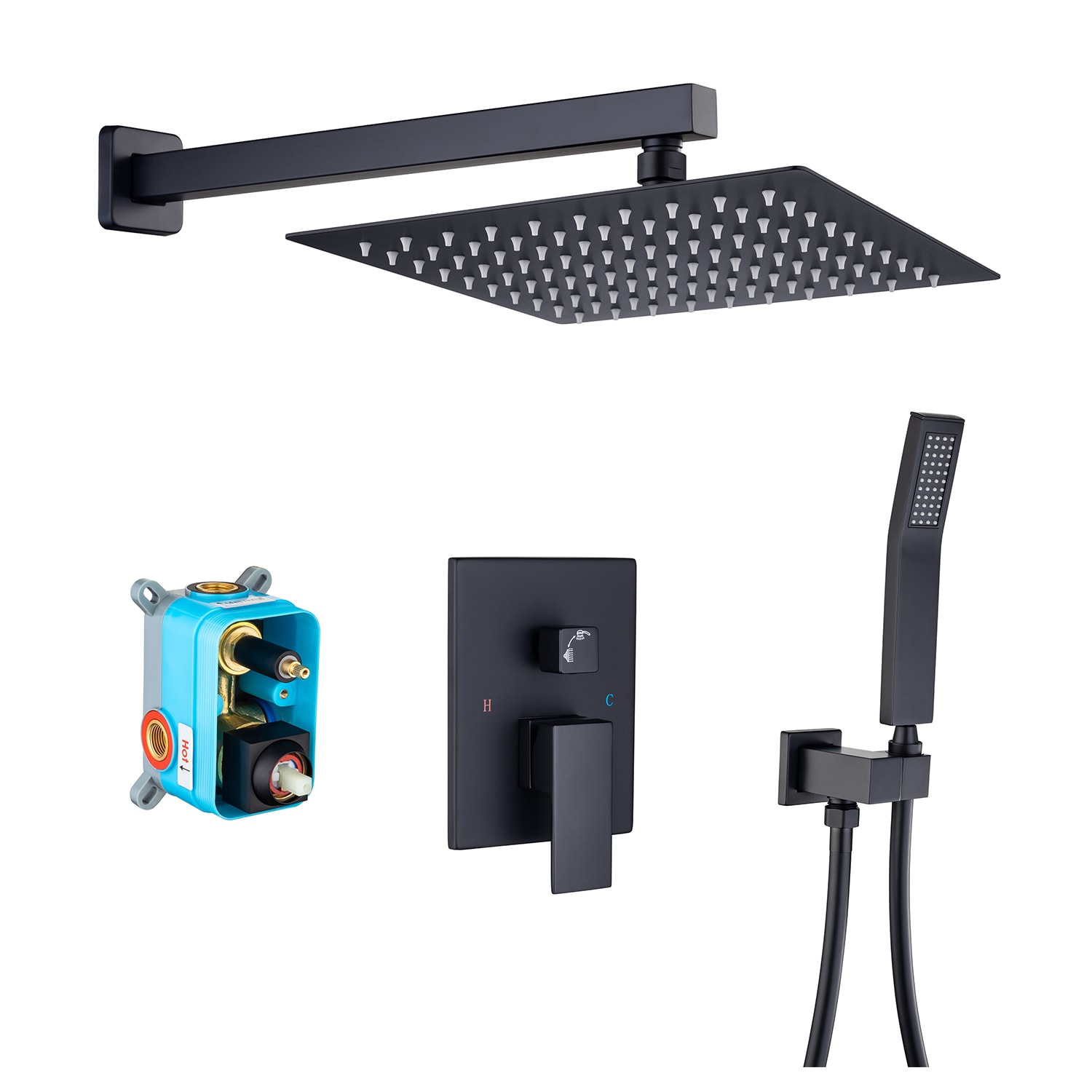 Rainlex 10 inch Single Handle 2 Sprays Square Showerhead Rainfall Shower Faucet and Tub in Matte Black