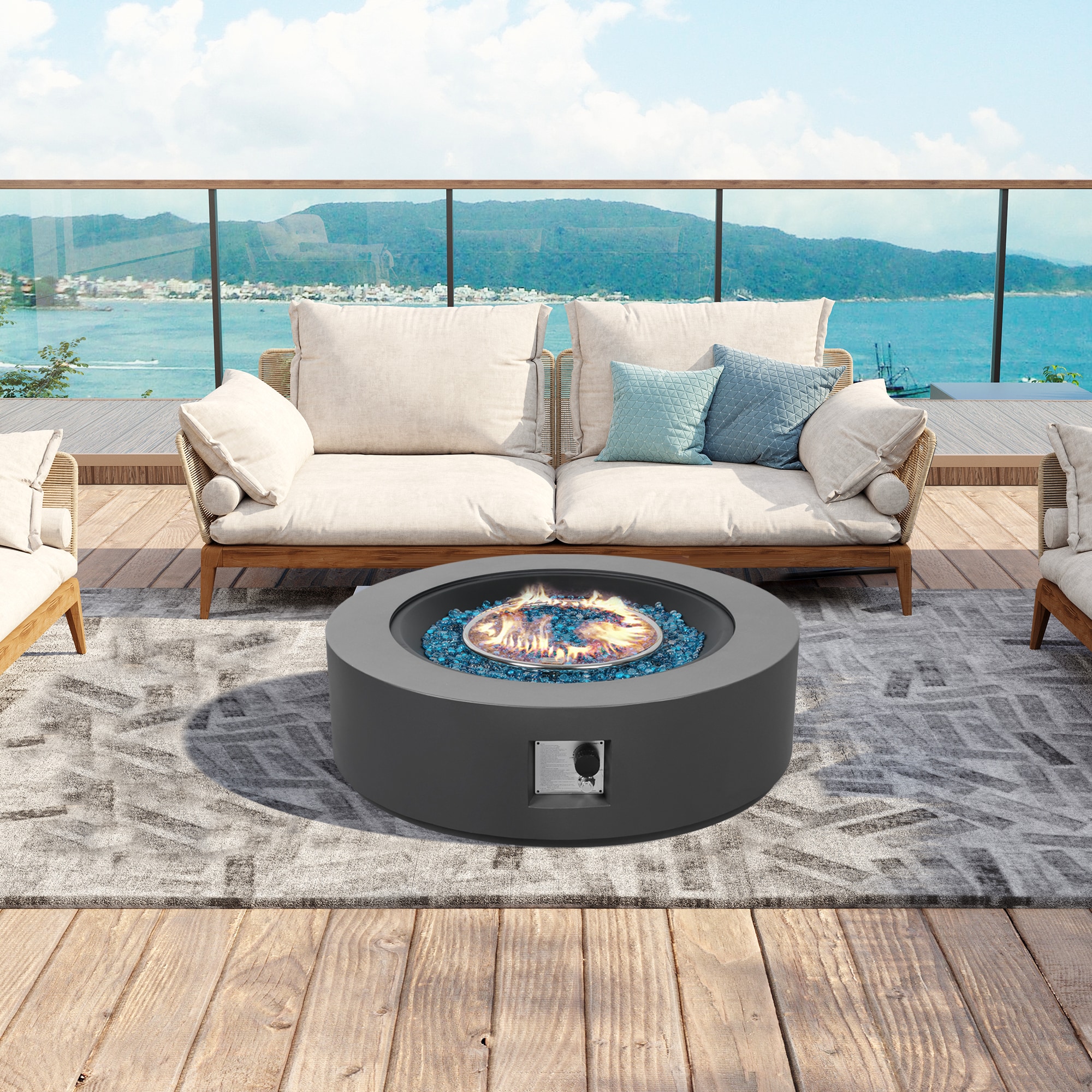 UPHA Magnesium Gas Fire Pit 41-in W 50000 Maximum BTUs Magnesium oxide Round Liquid propane Fire pit table
