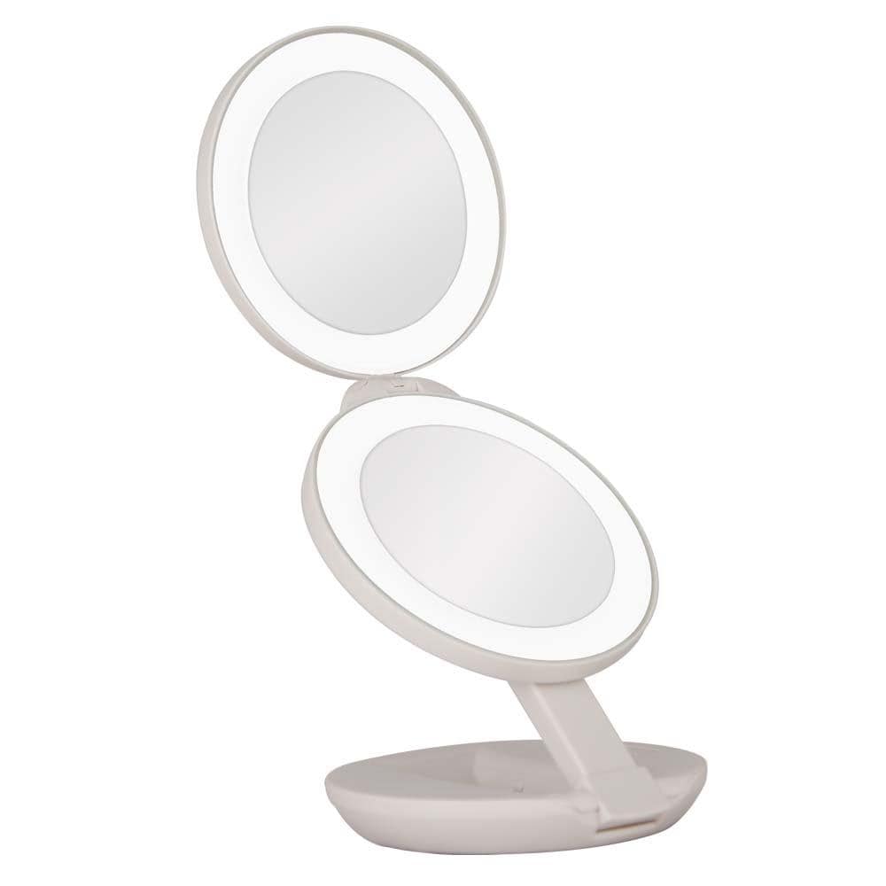 Next Generation LED Lighted 5.25-in x 1.25-in Off-white Double-sided 7X and Over Magnifying Countertop Vanity Mirror with Light | - Zadro LEDT01